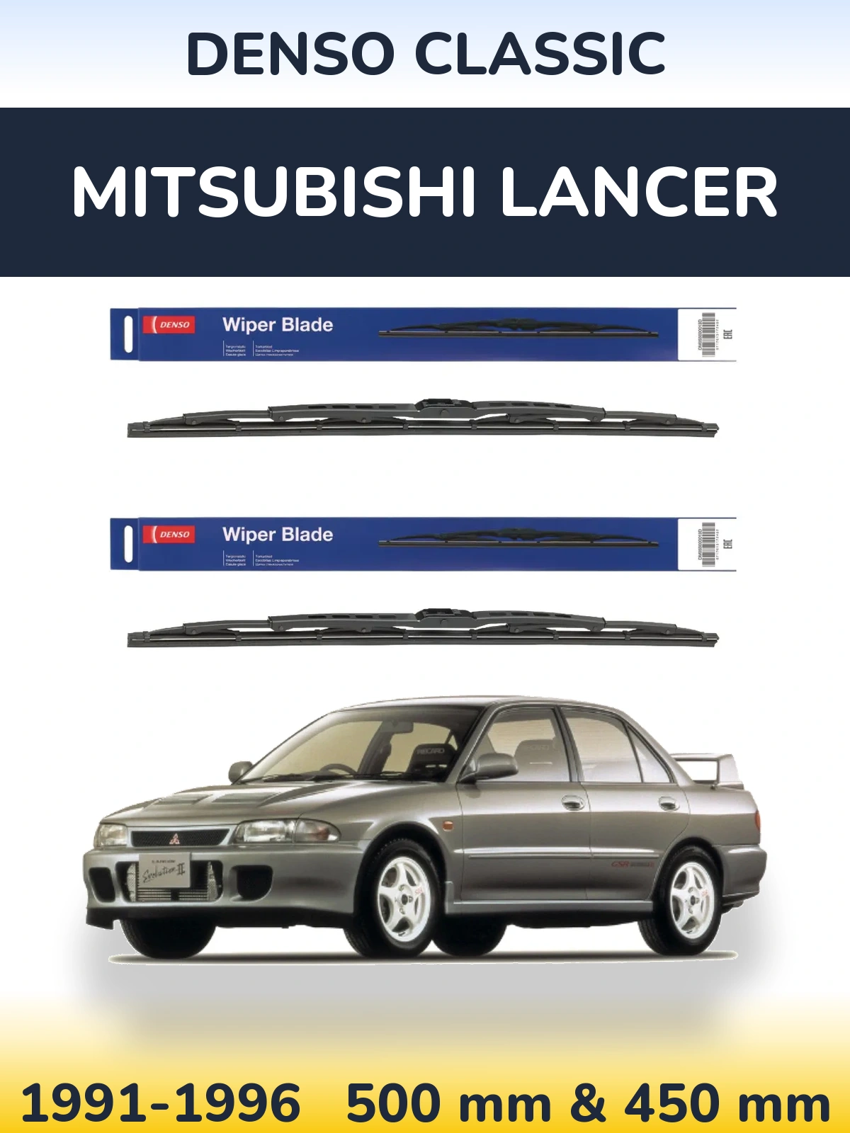 Front wiper blade set Denso Classic 500 & 450 mm for Mitsubishi Lancer 1991-1996