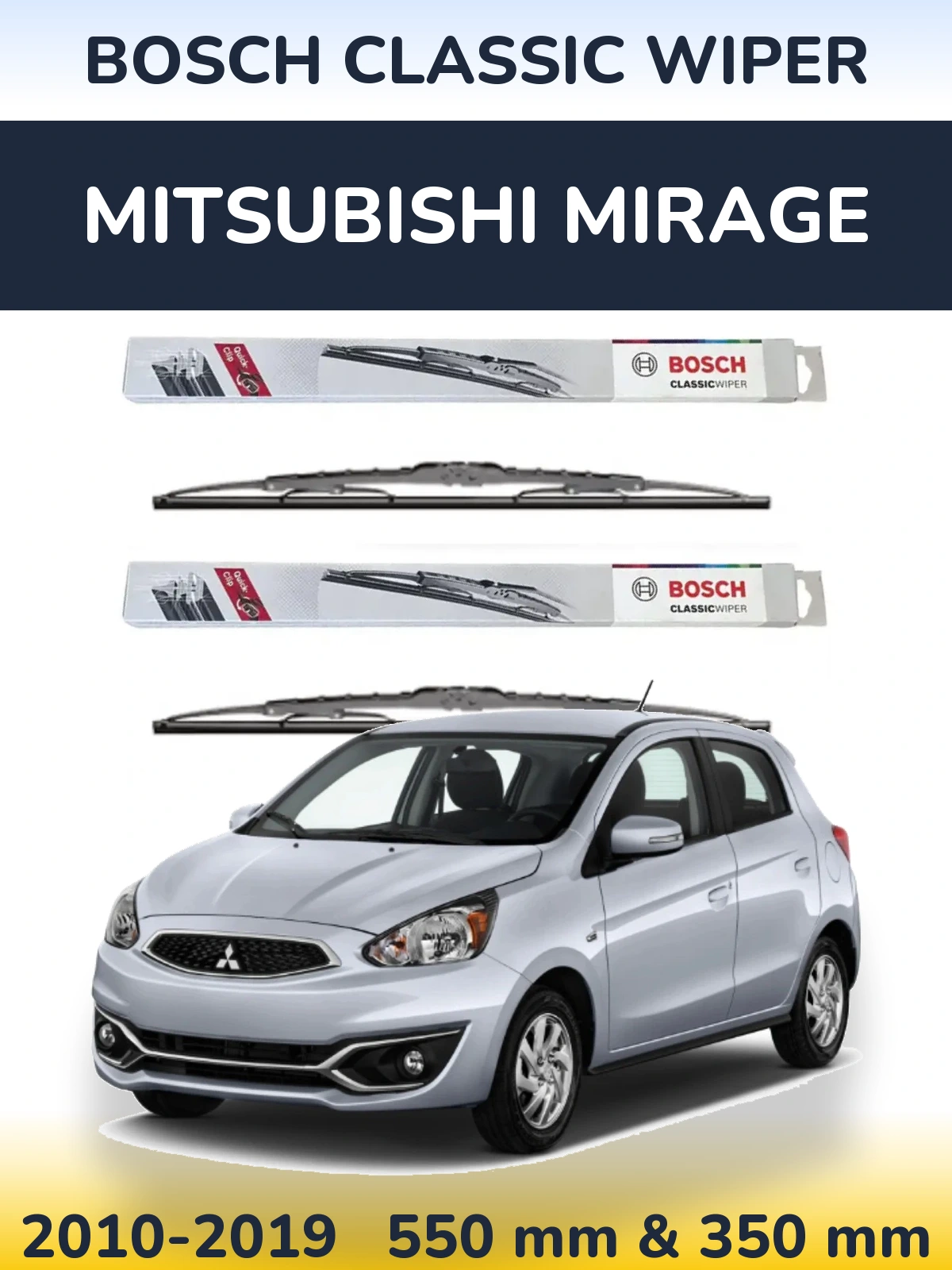 Front wiper blade set BOSCH Classic Wiper 550 & 340 mm for Mitsubishi Mirage 2010-2019