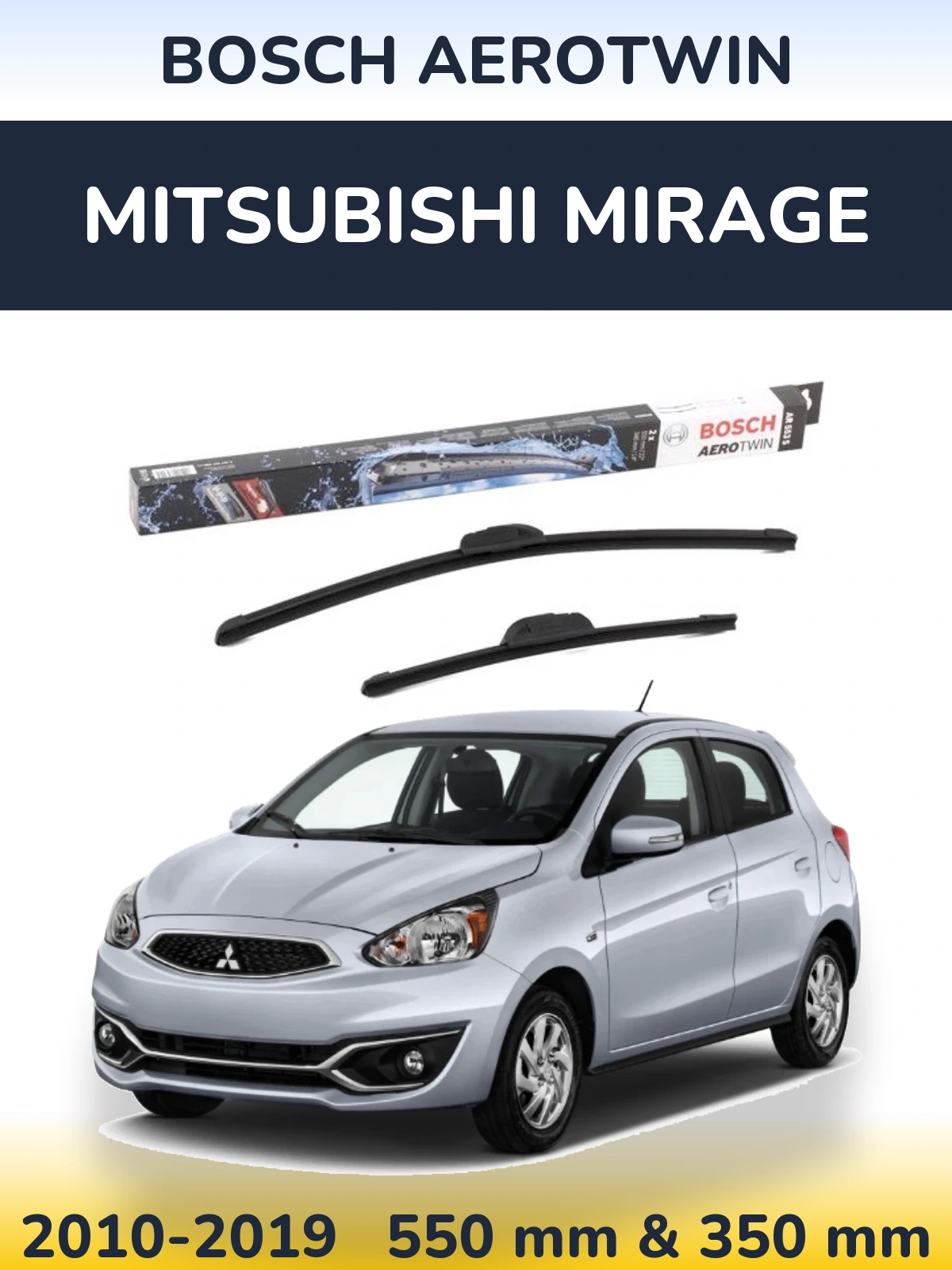 Front wiper blade set BOSCH AeroTwin 550 & 350 mm for Mitsubishi Mirage 2010-2019