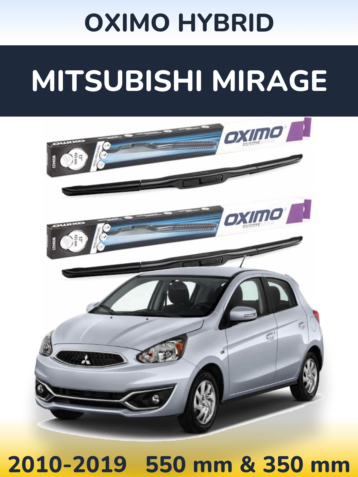 Комплект передних дворников Oximo Hybrid 550 & 350 мм для Mitsubishi Mirage 2010-2019