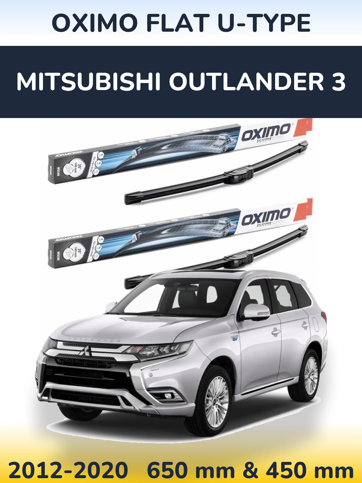 Front wiper blade set Oximo Flat U-type 650 & 450 mm for Mitsubishi Outlander 3 2012-2020