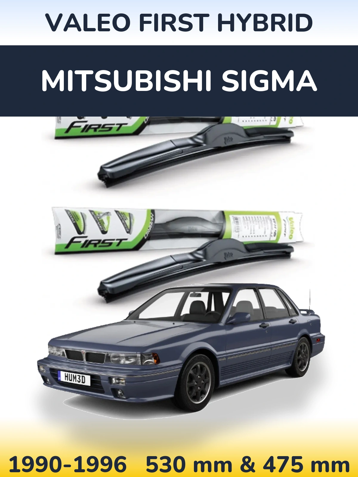 Front wiper blade set Valeo First Hybrid 530 & 475 mm for Mitsubishi Sigma 1990-1996