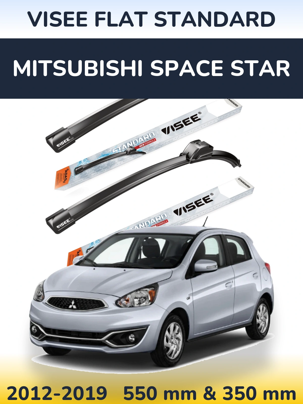 Front wiper blade set VISEE FLAT STANDARD 550 & 350 mm for Mitsubishi Space Star 2012-2019