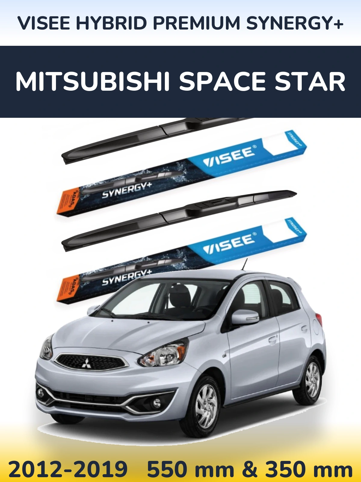 Front wiper blade set VISEE HYBRID PREMIUM SYNERGY+ 550 & 350 mm for Mitsubishi Space Star 2012-2019