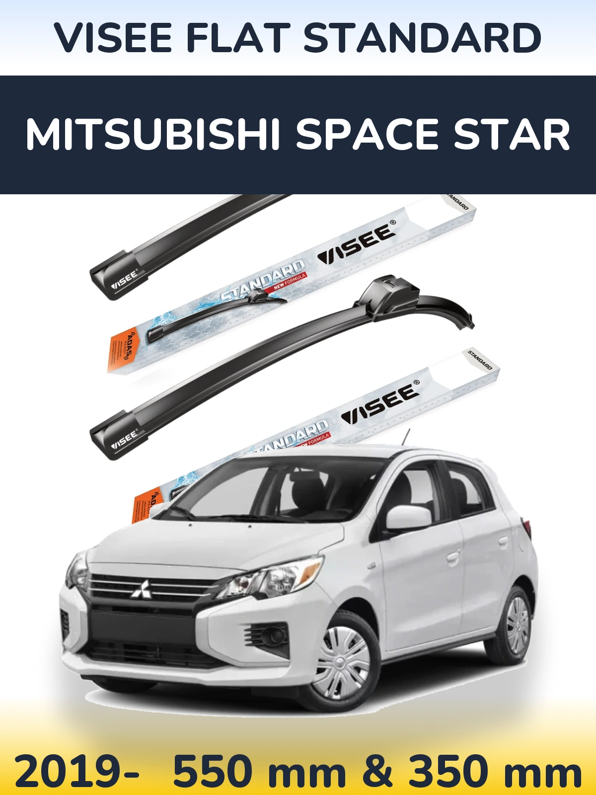 Front wiper blade set VISEE FLAT STANDARD 550 & 350 mm for Mitsubishi Space Star 2019-2026