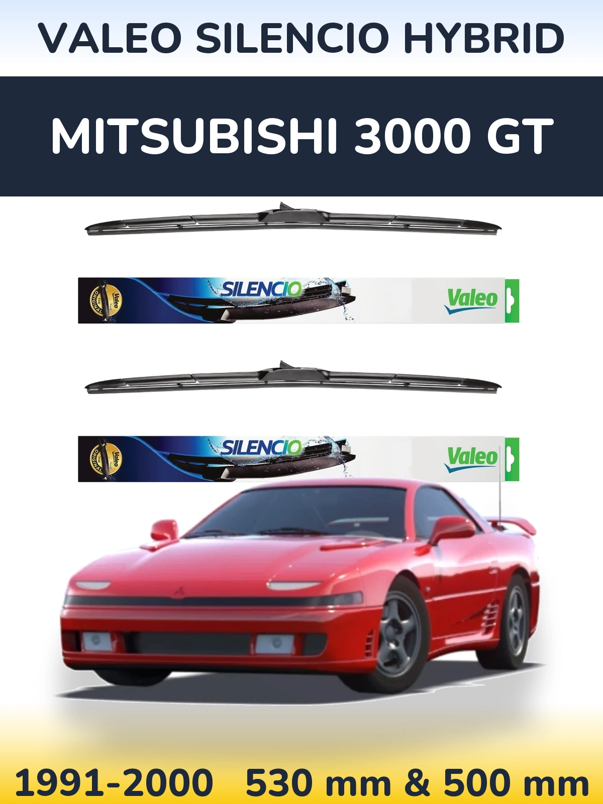 Комплект передних дворников Valeo Silencio Hybrid 530 & 500 мм для Mitsubishi 3000 GT 1991-2000