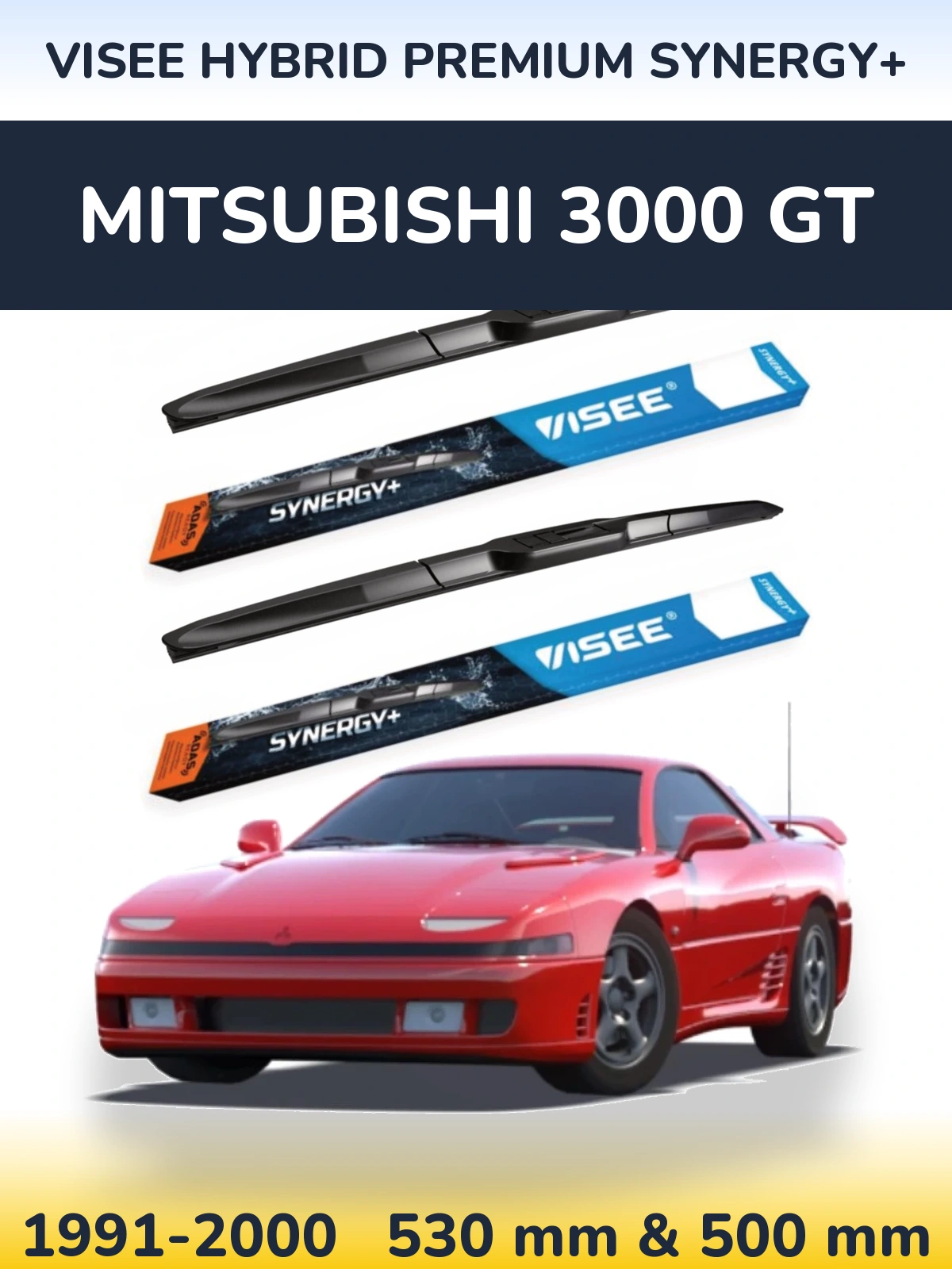 Front wiper blade set VISEE HYBRID PREMIUM SYNERGY+ 530 & 500 mm for Mitsubishi 3000 GT 1991-2000