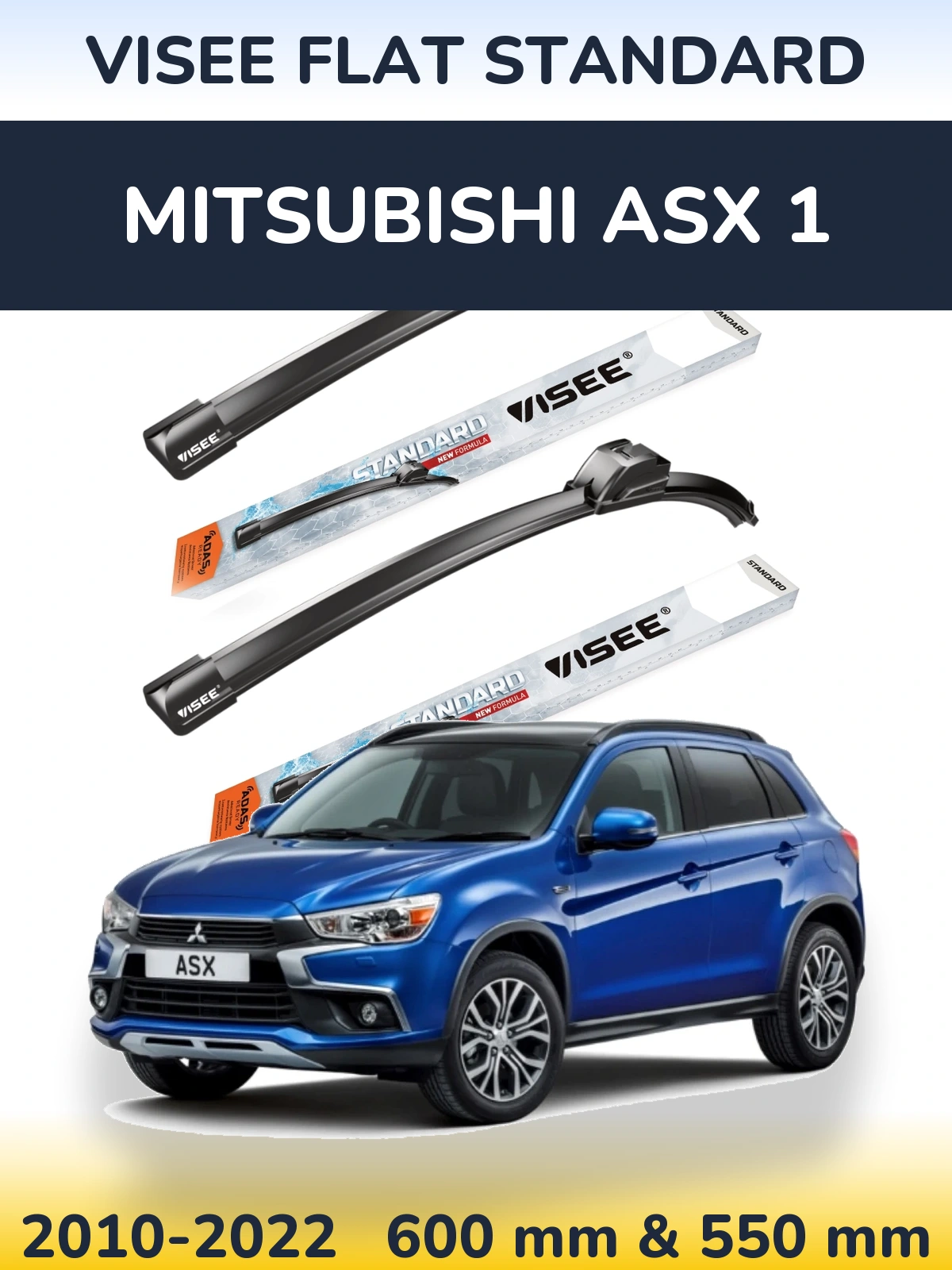 Front wiper blade set VISEE FLAT STANDARD 600 & 550 mm for Mitsubishi ASX 1 2010-2022