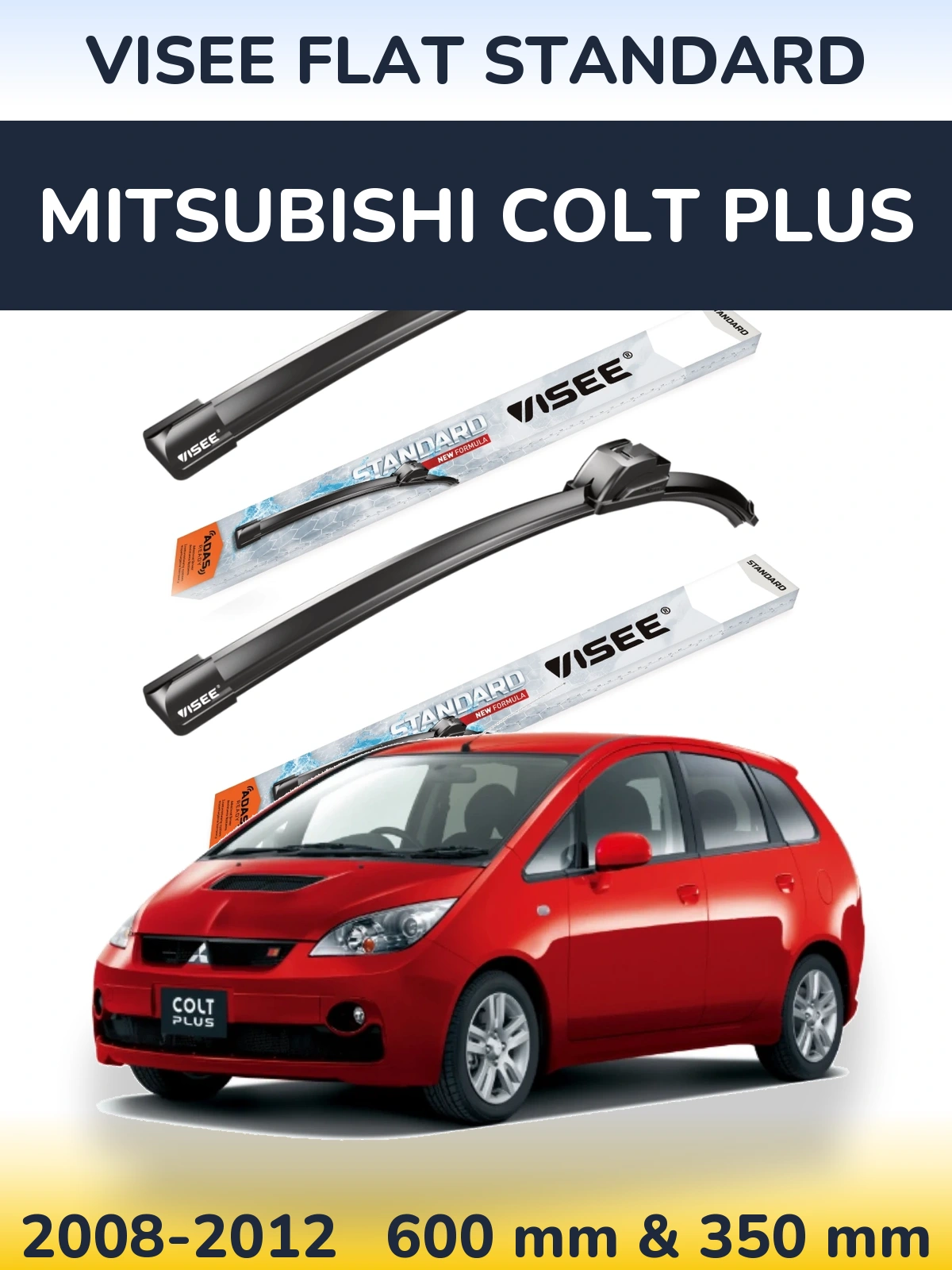 Комплект передних дворников VISEE FLAT STANDARD 600 & 350 мм для Mitsubishi Colt Plus 2008-2012
