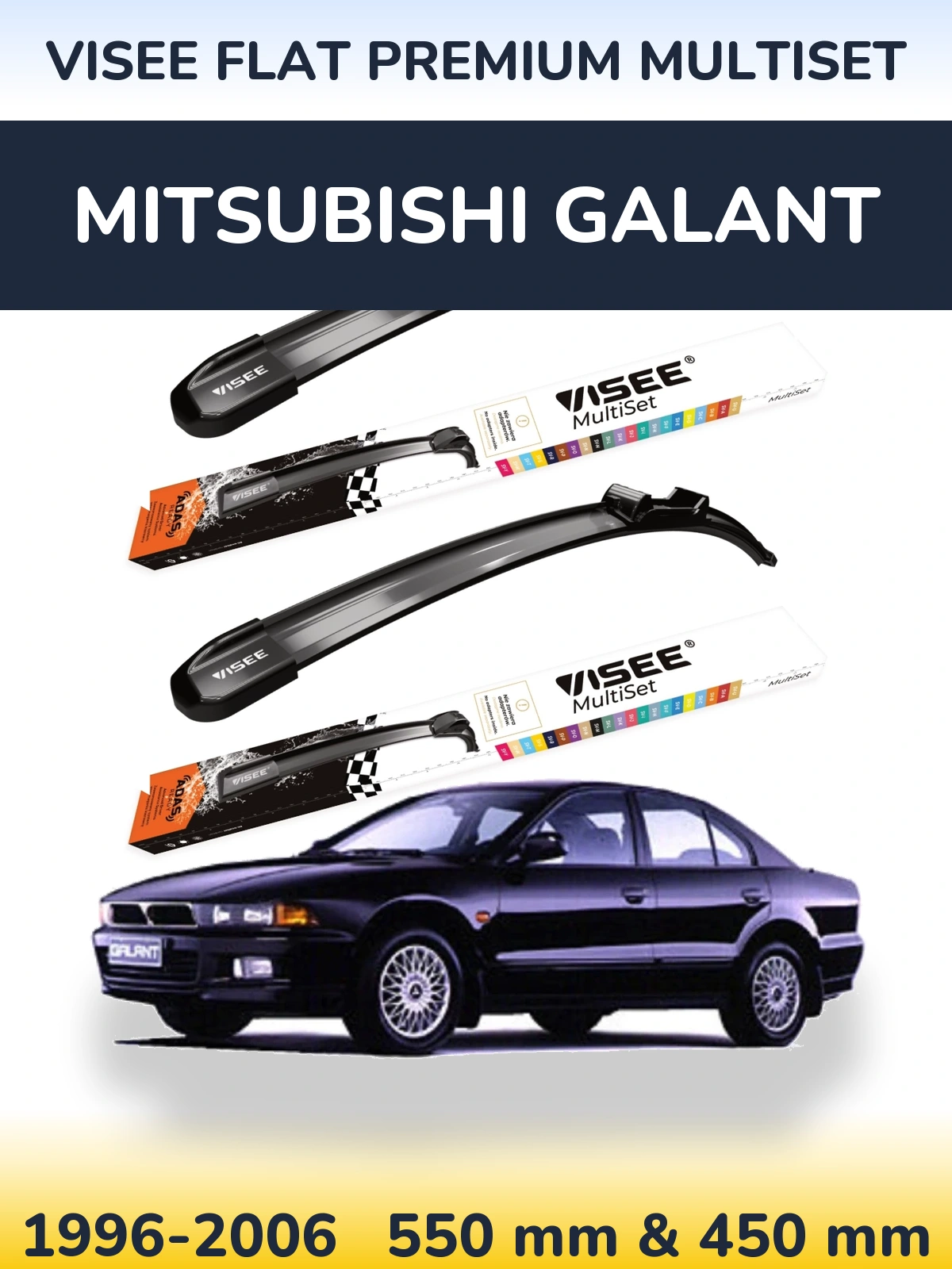 Front wiper blade set VISEE FLAT PREMIUM MultiSet 550 & 450 mm for Mitsubishi Galant 1996-2006