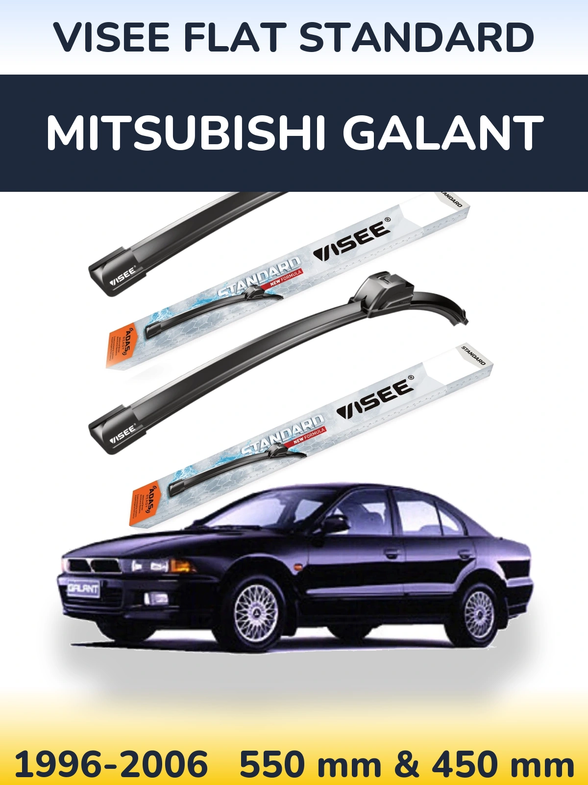 Front wiper blade set VISEE FLAT STANDARD 550 & 450 mm for Mitsubishi Galant 1996-2006