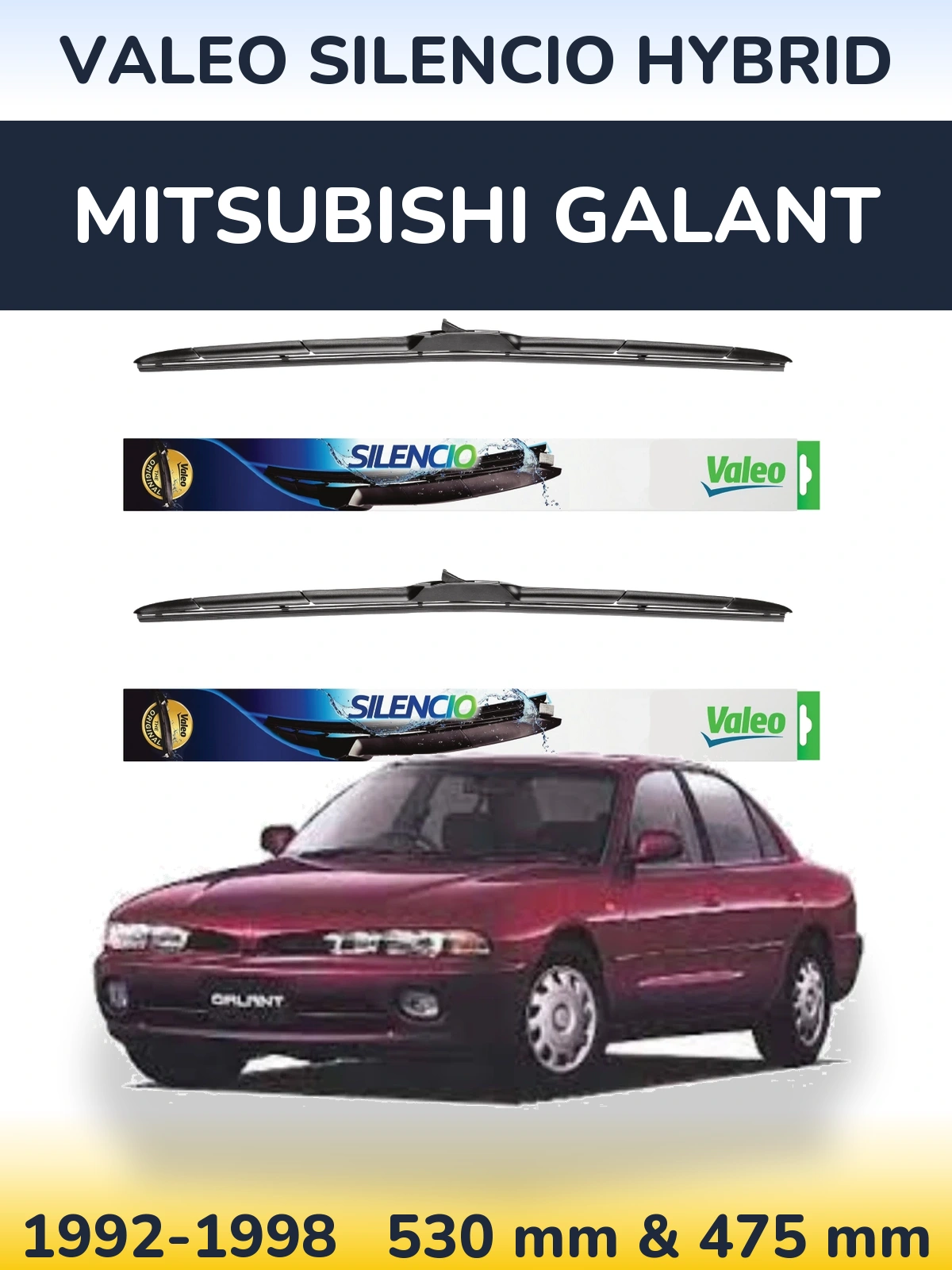 Комплект передних дворников Valeo Silencio Hybrid 530 & 475 мм для Mitsubishi Galant 1992-1998