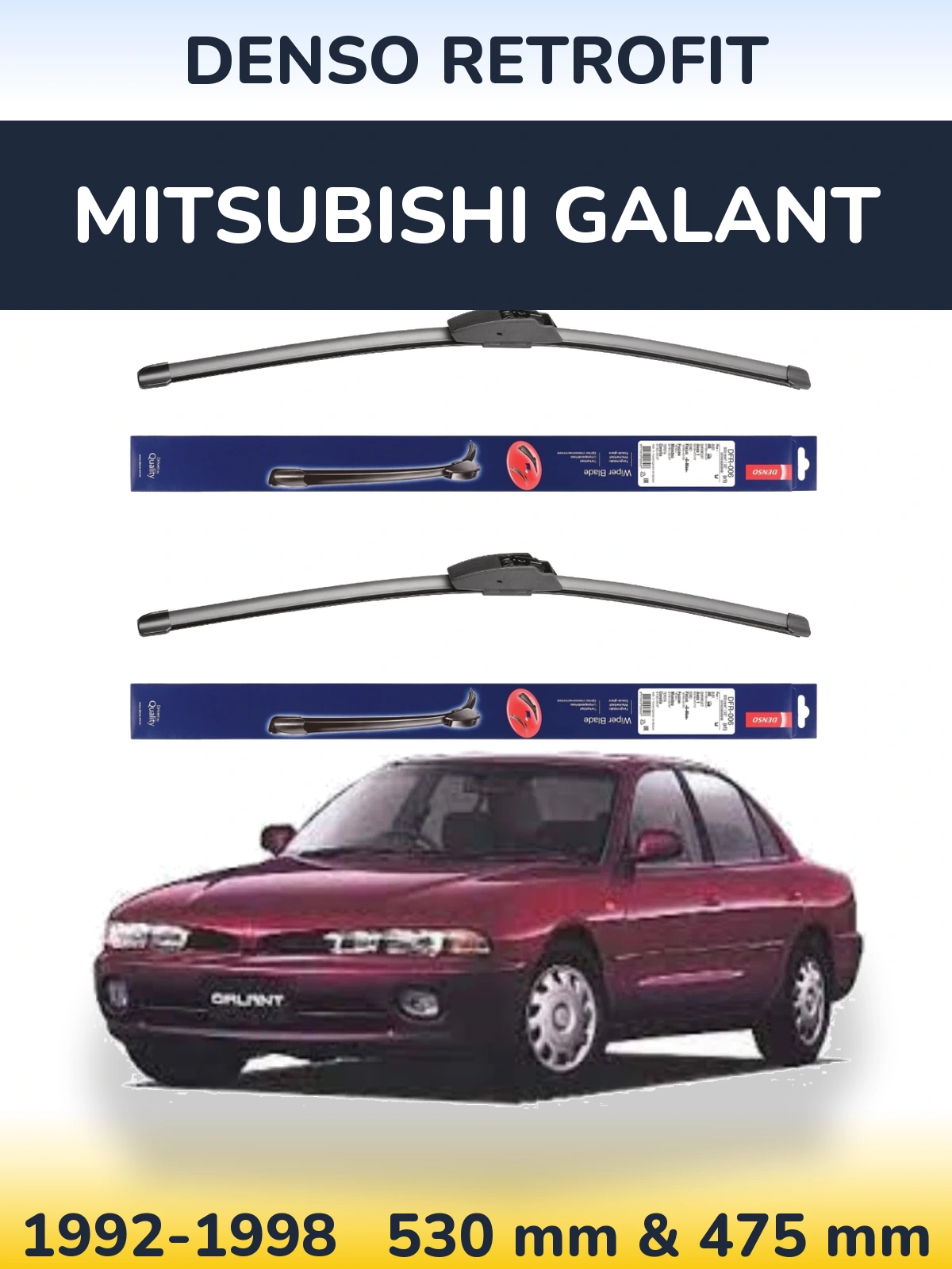 Front wiper blade set Denso Retrofit 530 & 475 mm for Mitsubishi Galant 1992-1998