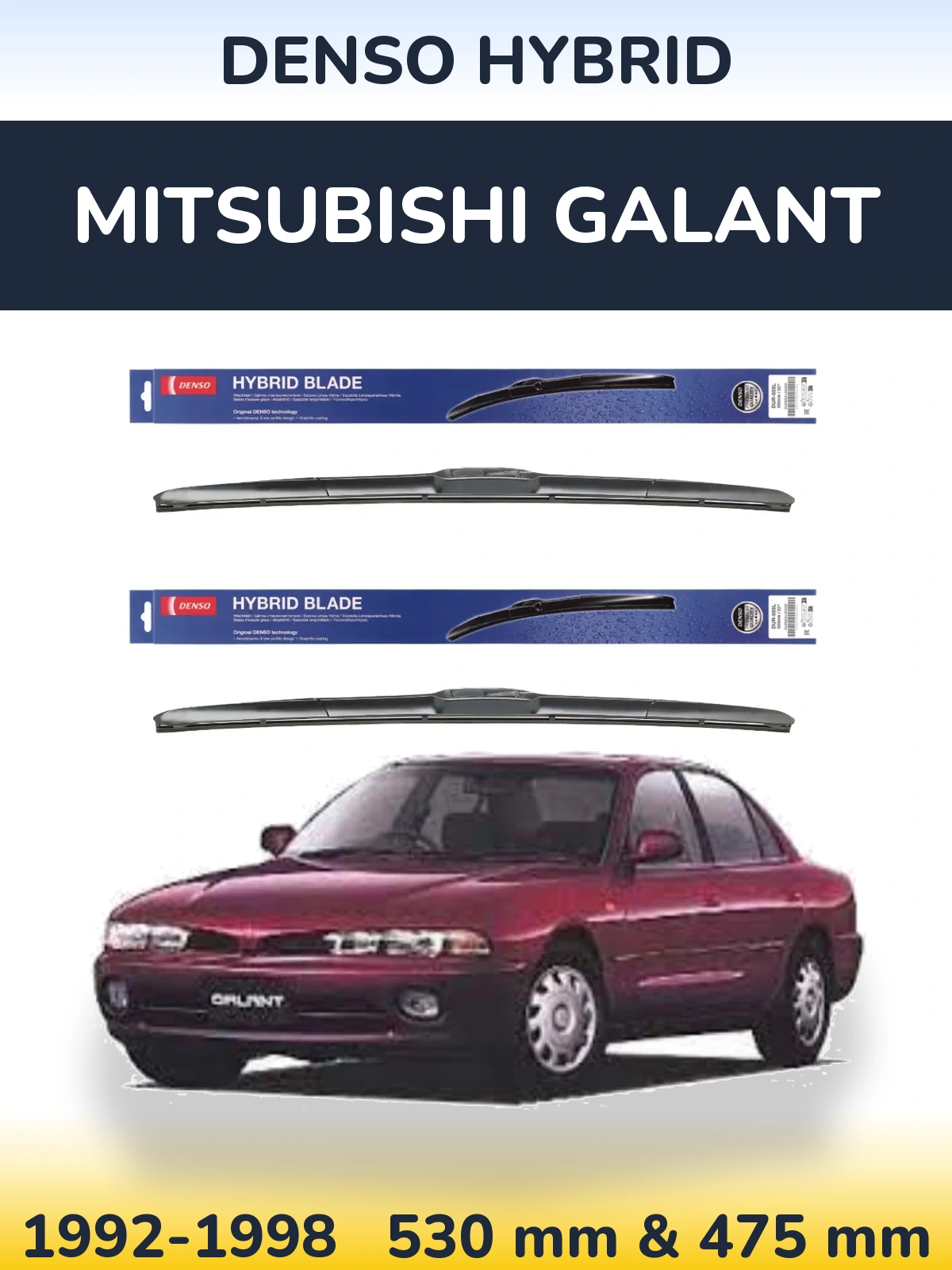 Front wiper blade set Denso Hybrid 530 & 475 mm for Mitsubishi Galant 1992-1998