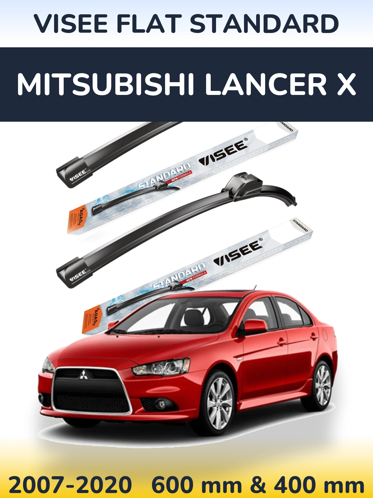 Комплект передніх щіток VISEE FLAT STANDARD 600 & 400 мм для Mitsubishi Lancer X 2007-2020