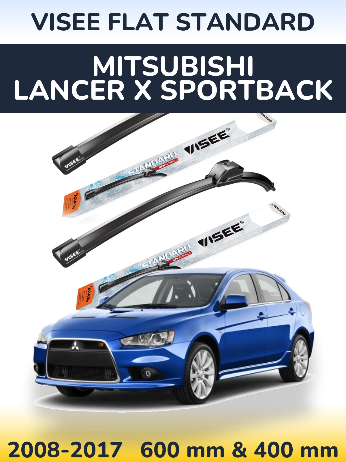 Комплект передніх щіток VISEE FLAT STANDARD 600 & 400 мм для Mitsubishi Lancer X Sportback 2008-2017
