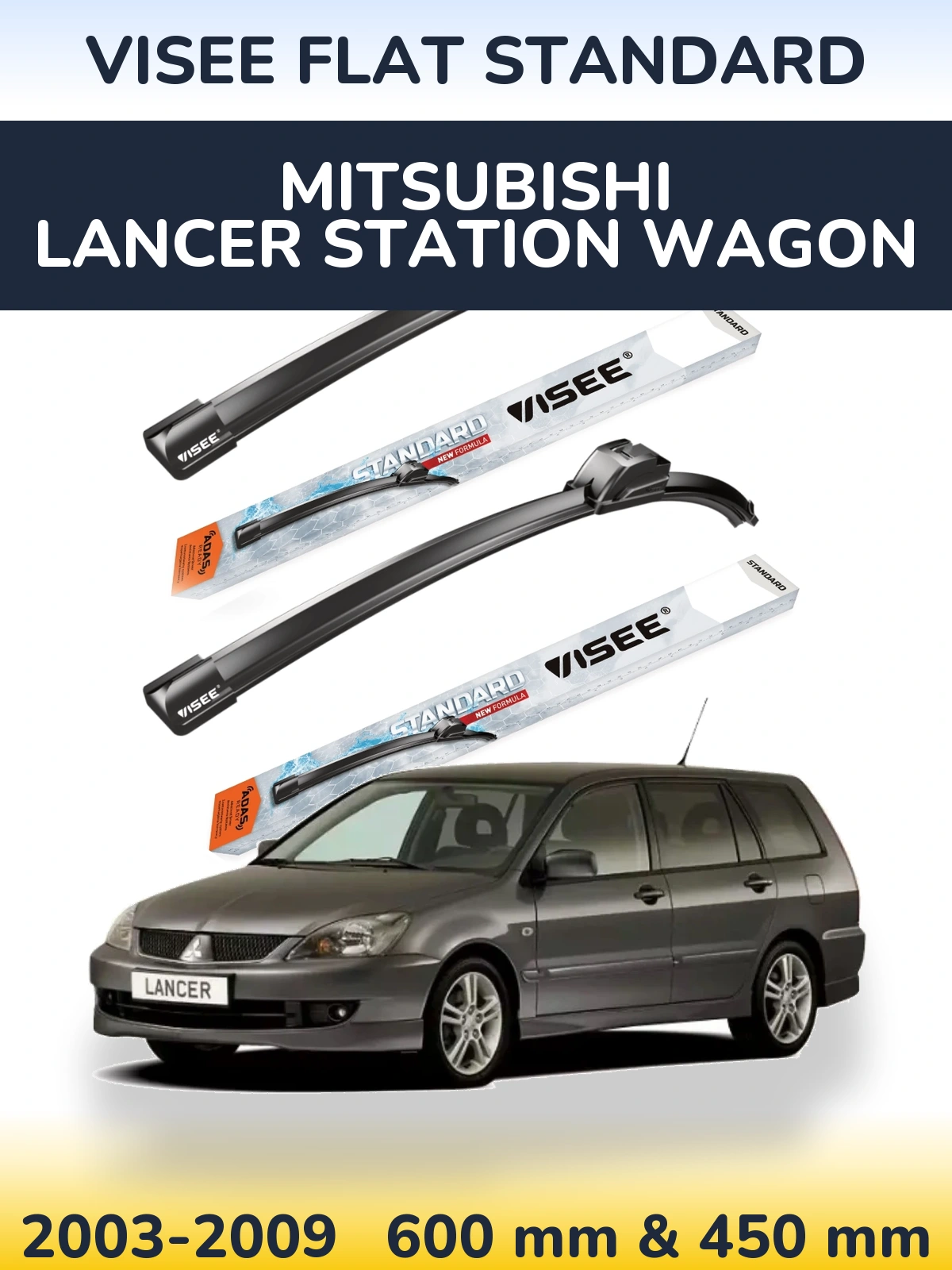 Front wiper blade set VISEE FLAT STANDARD 600 & 450 mm for Mitsubishi Lancer Station Wagon 2003-2009