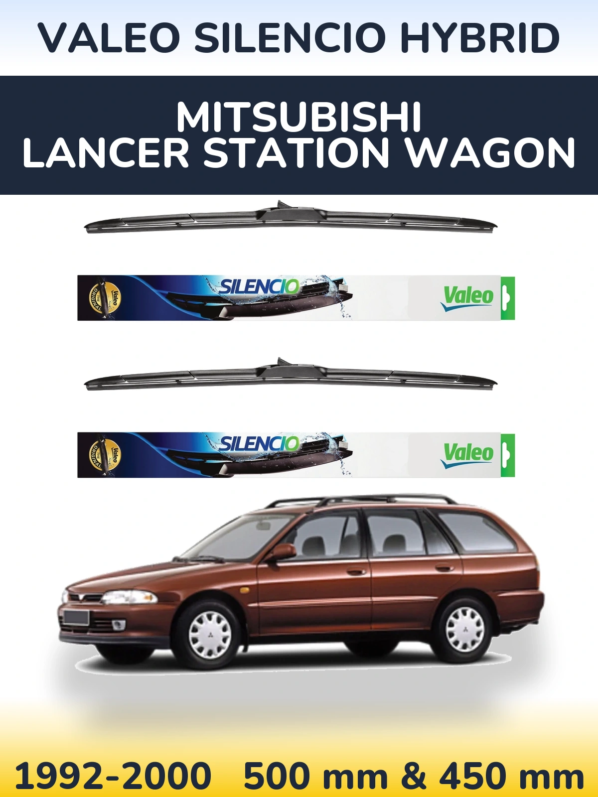Комплект передних дворников Valeo Silencio Hybrid 500 & 450 мм для Mitsubishi Lancer Station Wagon 1992-2000