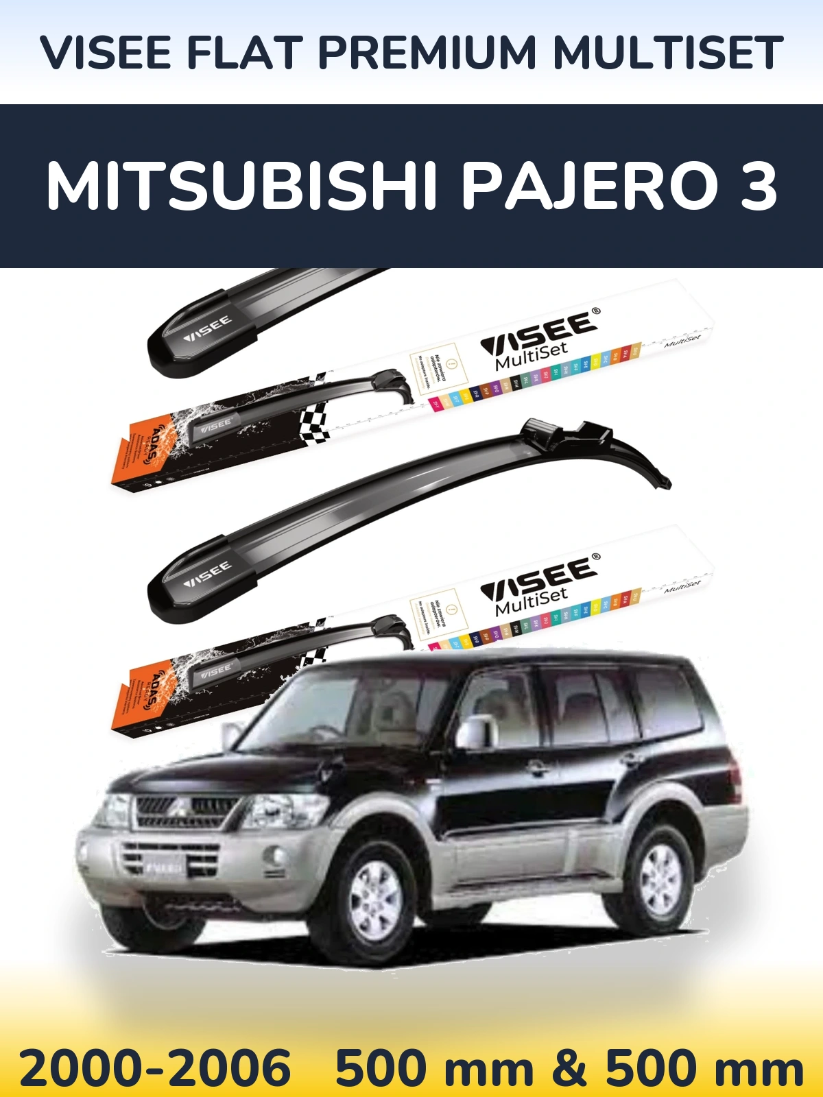 Front wiper blade set VISEE FLAT PREMIUM MultiSet 500 & 500 mm for Mitsubishi Pajero 3 2000-2006