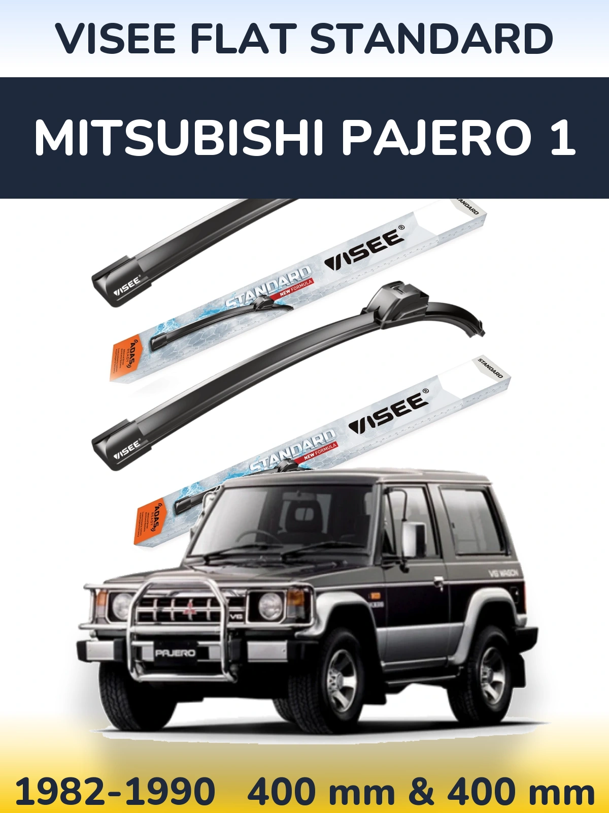 Front wiper blade set VISEE FLAT STANDARD 400 & 400 mm for Mitsubishi Pajero 1 1982-1990