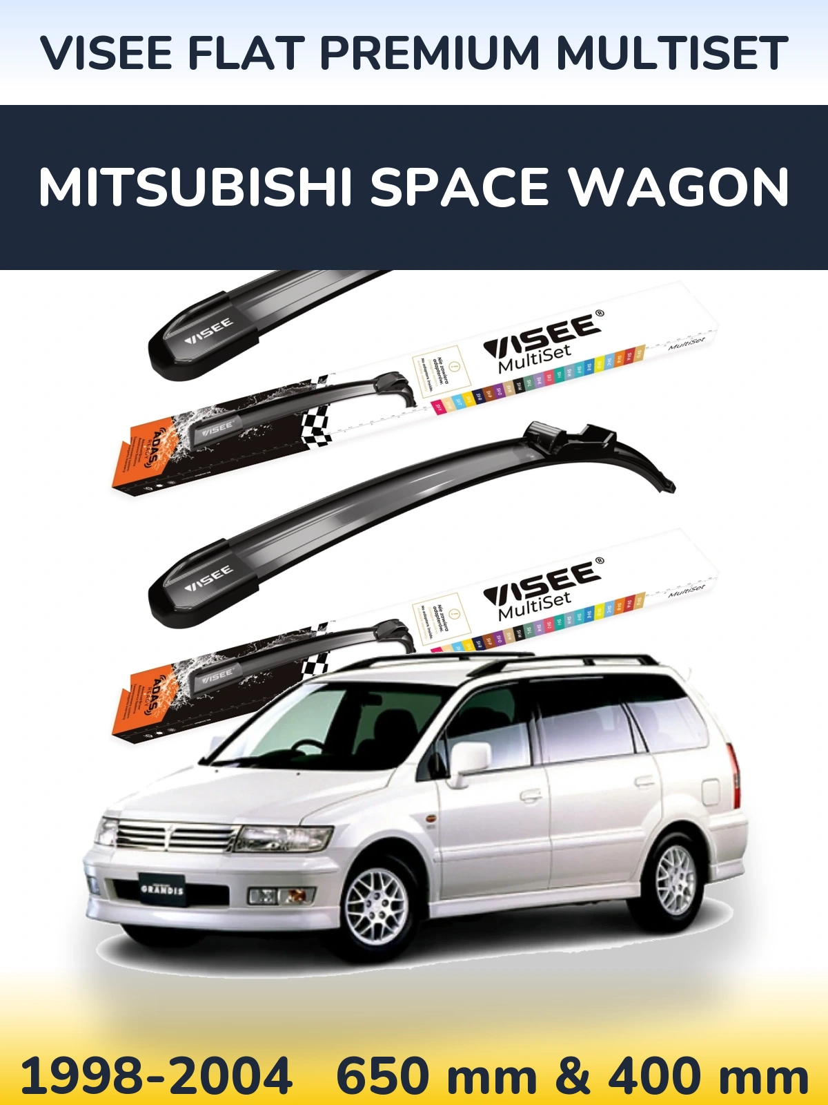 Front wiper blade set VISEE FLAT PREMIUM MultiSet 650 & 400 mm for Mitsubishi Space Wagon 1998-2004