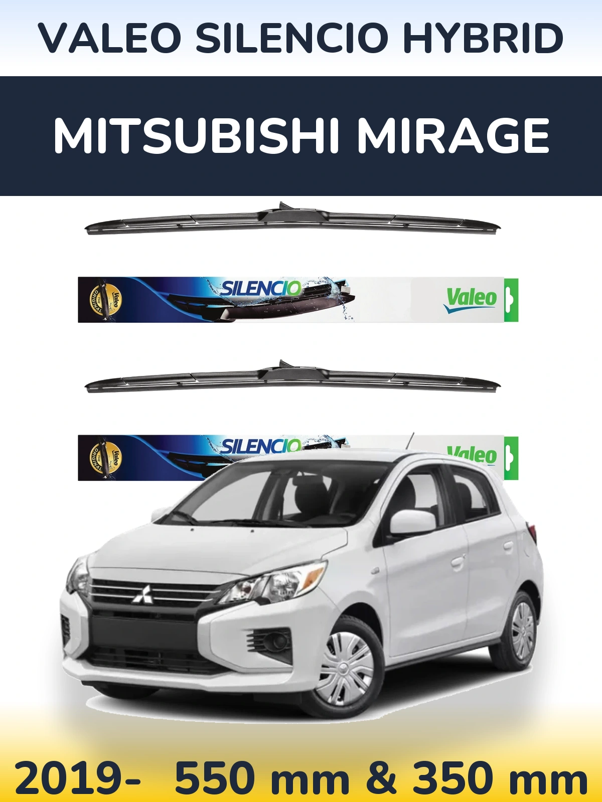 Комплект передних дворников Valeo Silencio Hybrid 550 & 350 мм для Mitsubishi Mirage 2019-2026