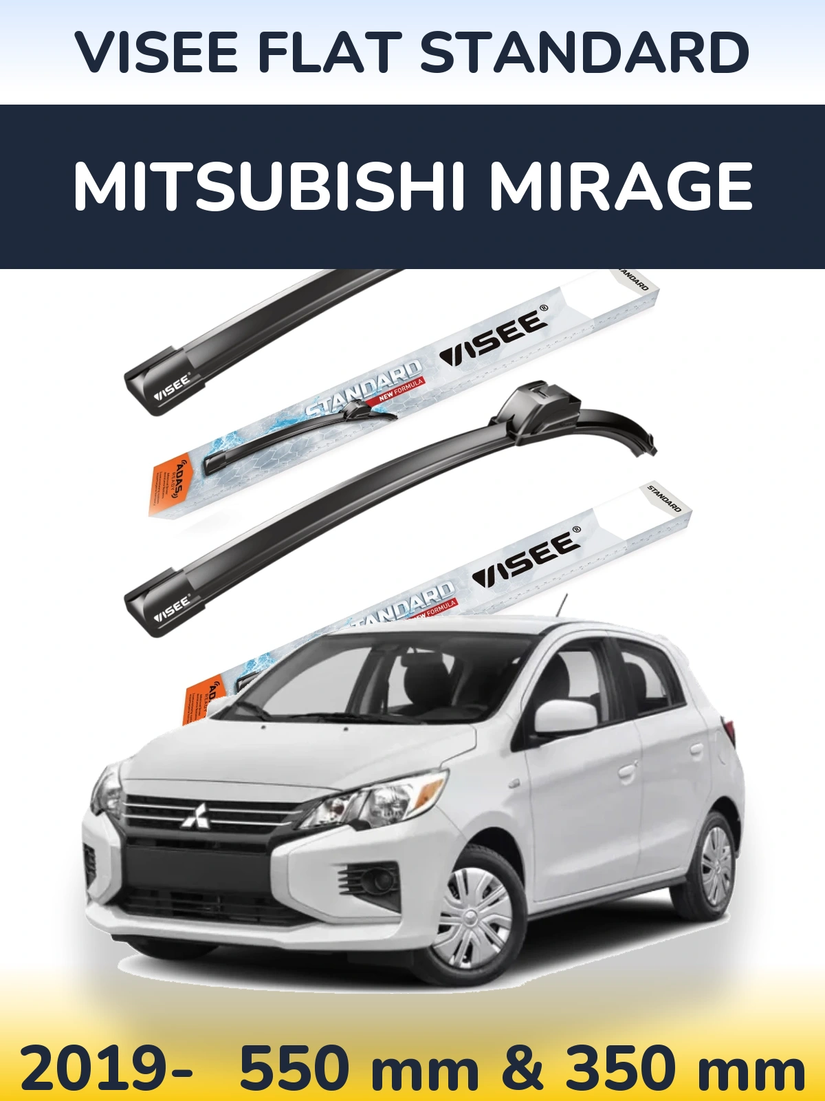 Комплект передних дворников VISEE FLAT STANDARD 550 & 350 мм для Mitsubishi Mirage 2019-2026