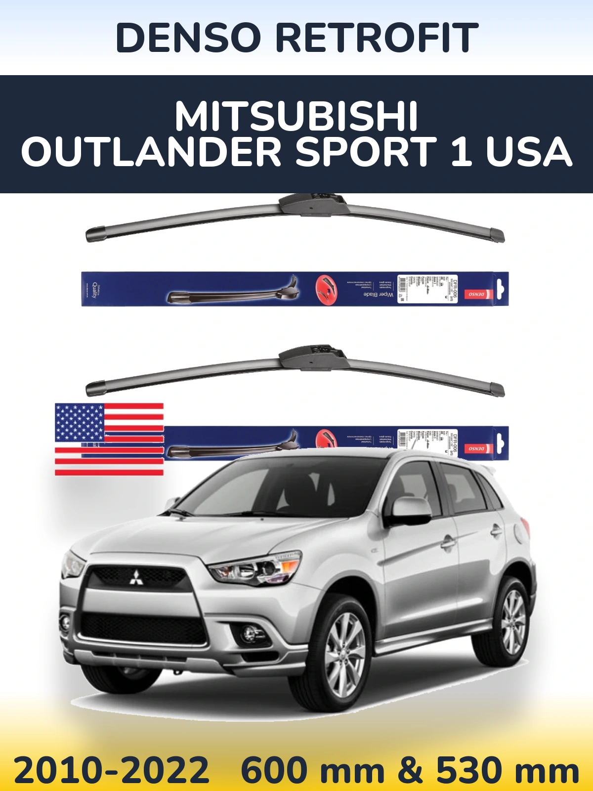 Комплект передних дворников Denso Retrofit 600 & 530 мм для Mitsubishi Outlander Sport 1 USA 2010-2022