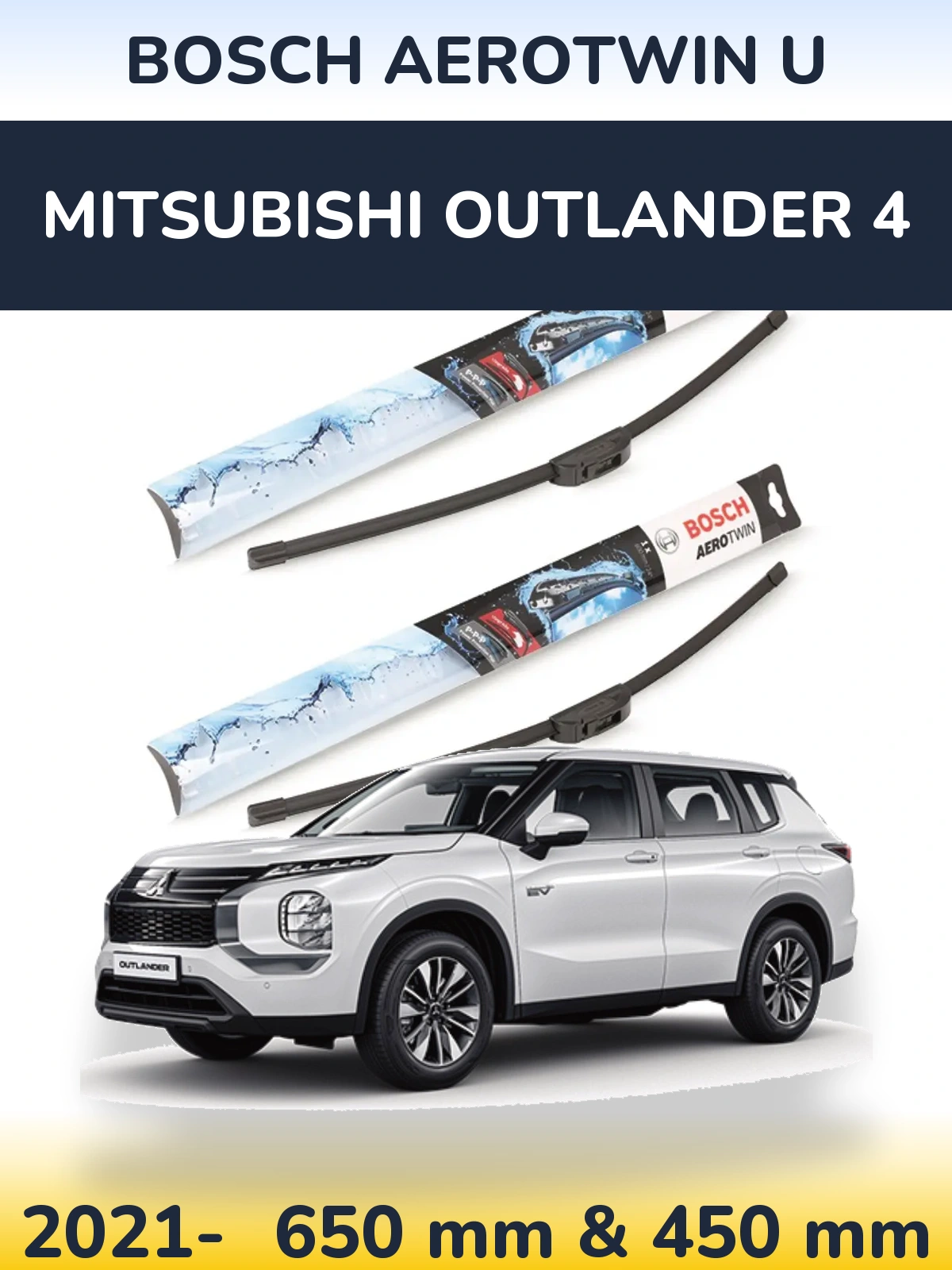 Front wiper blade set BOSCH AeroTwin U 650 & 450 mm for Mitsubishi Outlander 4 2021-2026