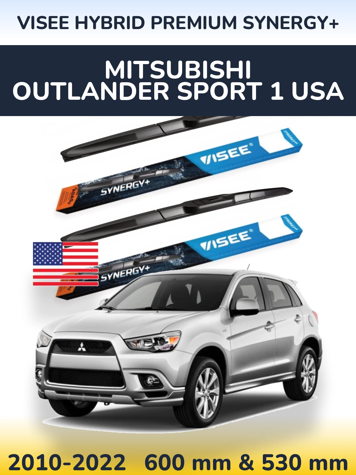 Комплект передних дворников VISEE HYBRID PREMIUM SYNERGY+ 600 & 530 мм для Mitsubishi Outlander Sport 1 USA 2010-2022