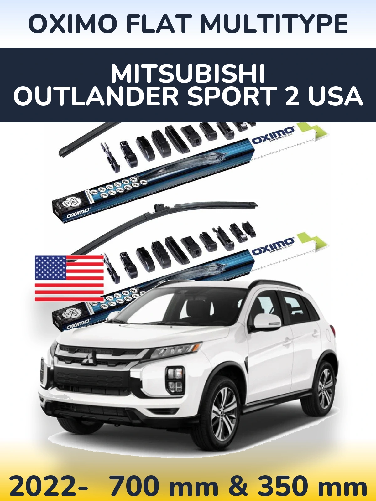 Front wiper blade set Oximo Flat MultiTipse 700 & 350 mm for Mitsubishi Outlander Sport 2 USA 2022-2026