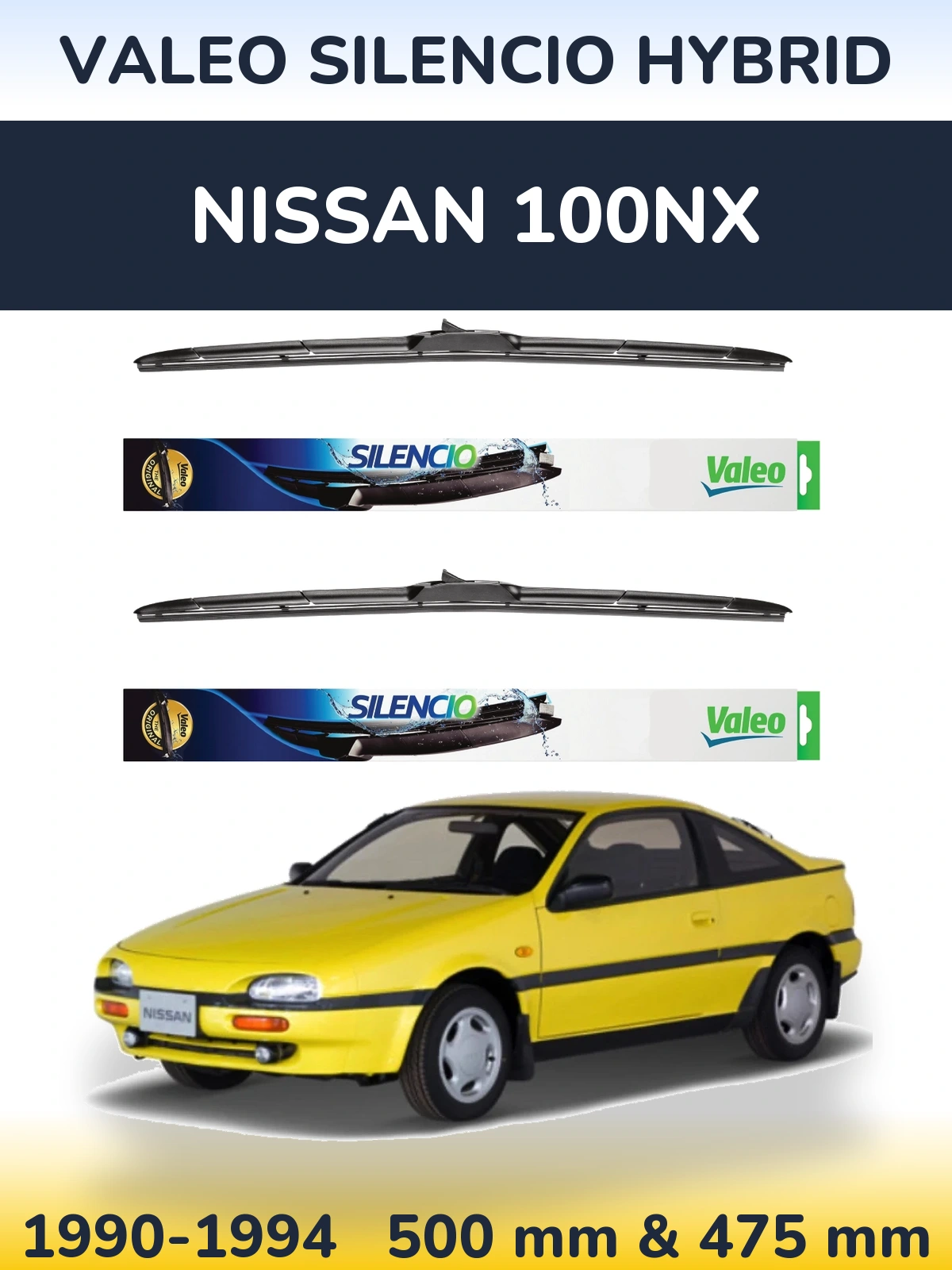 Комплект передних дворников Valeo Silencio Hybrid 500 & 475 мм для Nissan 100NX 1990-1994