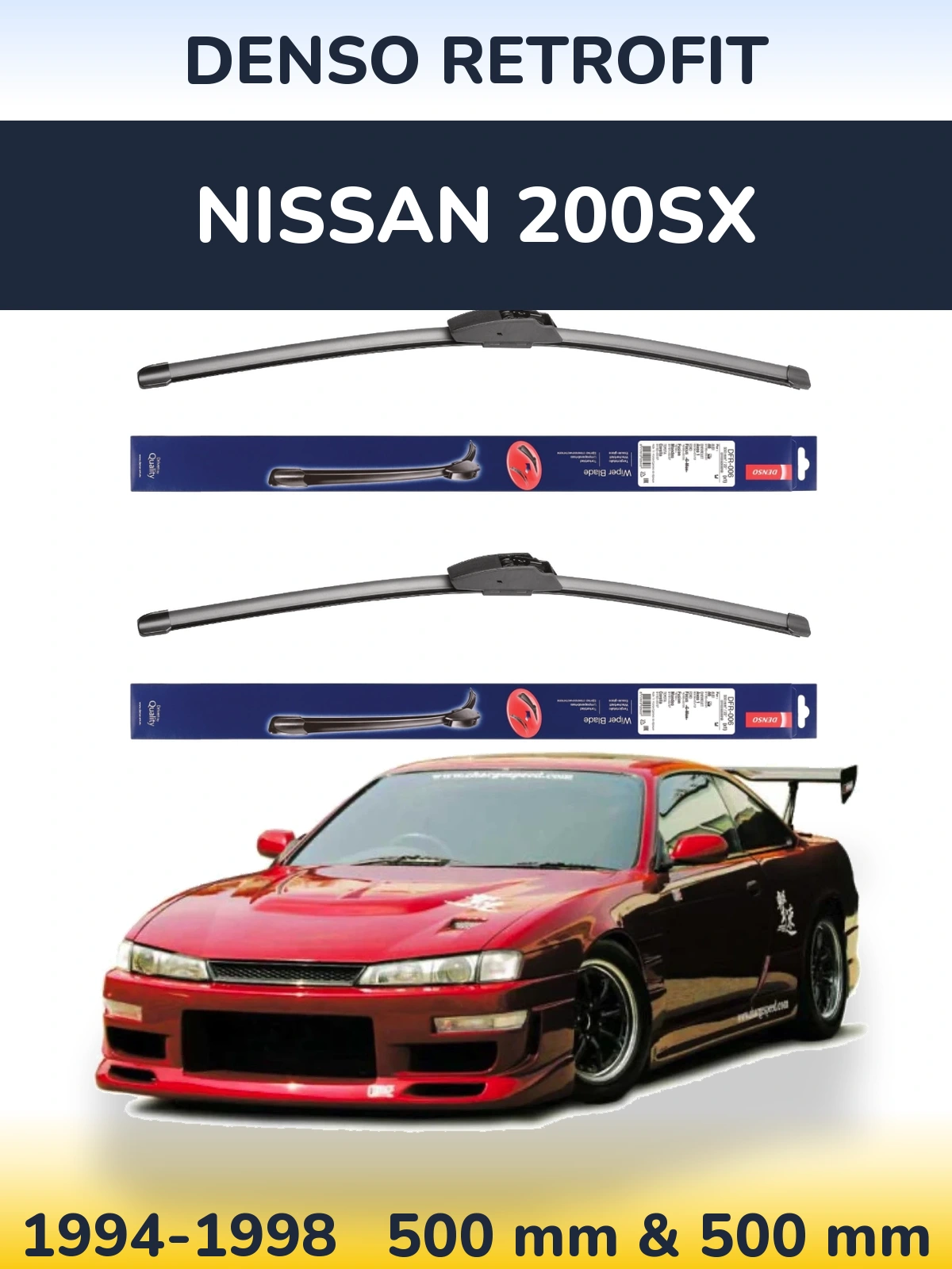 Front wiper blade set Denso Retrofit 500 & 500 mm for Nissan 200SX 1994-1998