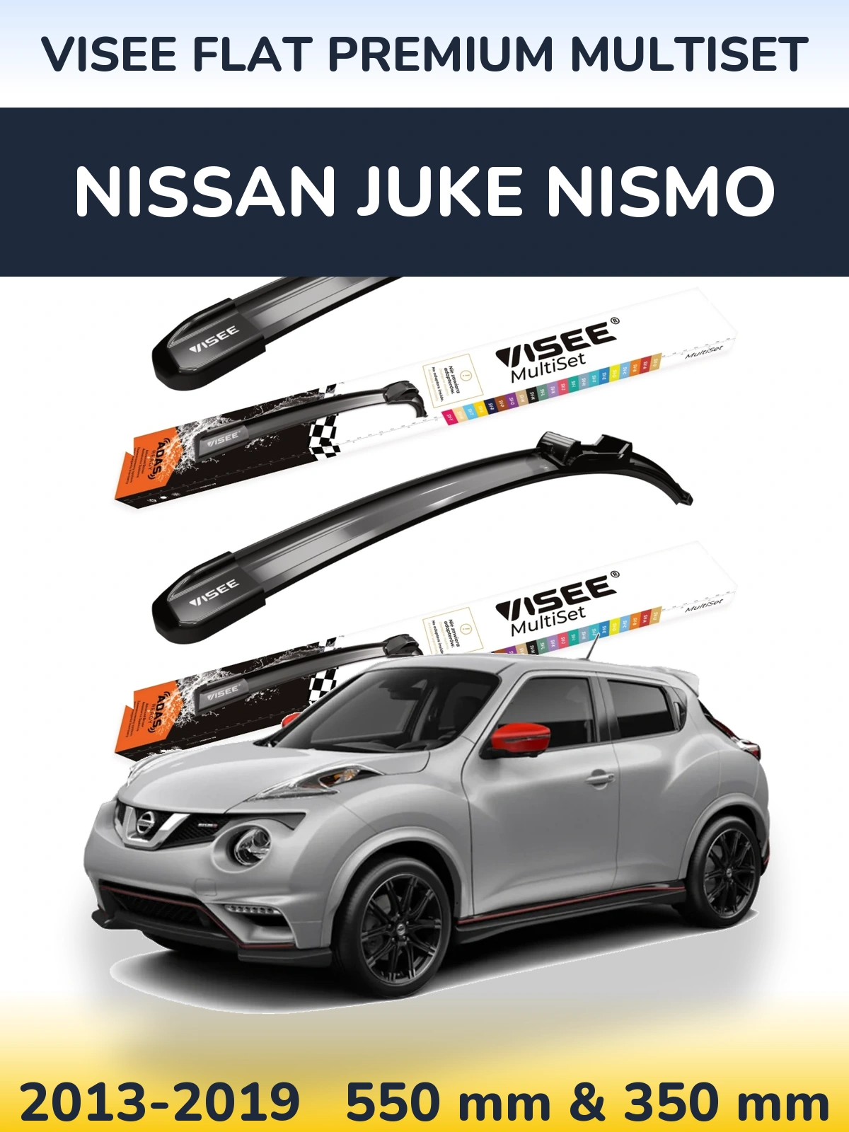 Front wiper blade set VISEE FLAT PREMIUM MultiSet 550 & 350 mm for Nissan Juke Nismo 2013-2019
