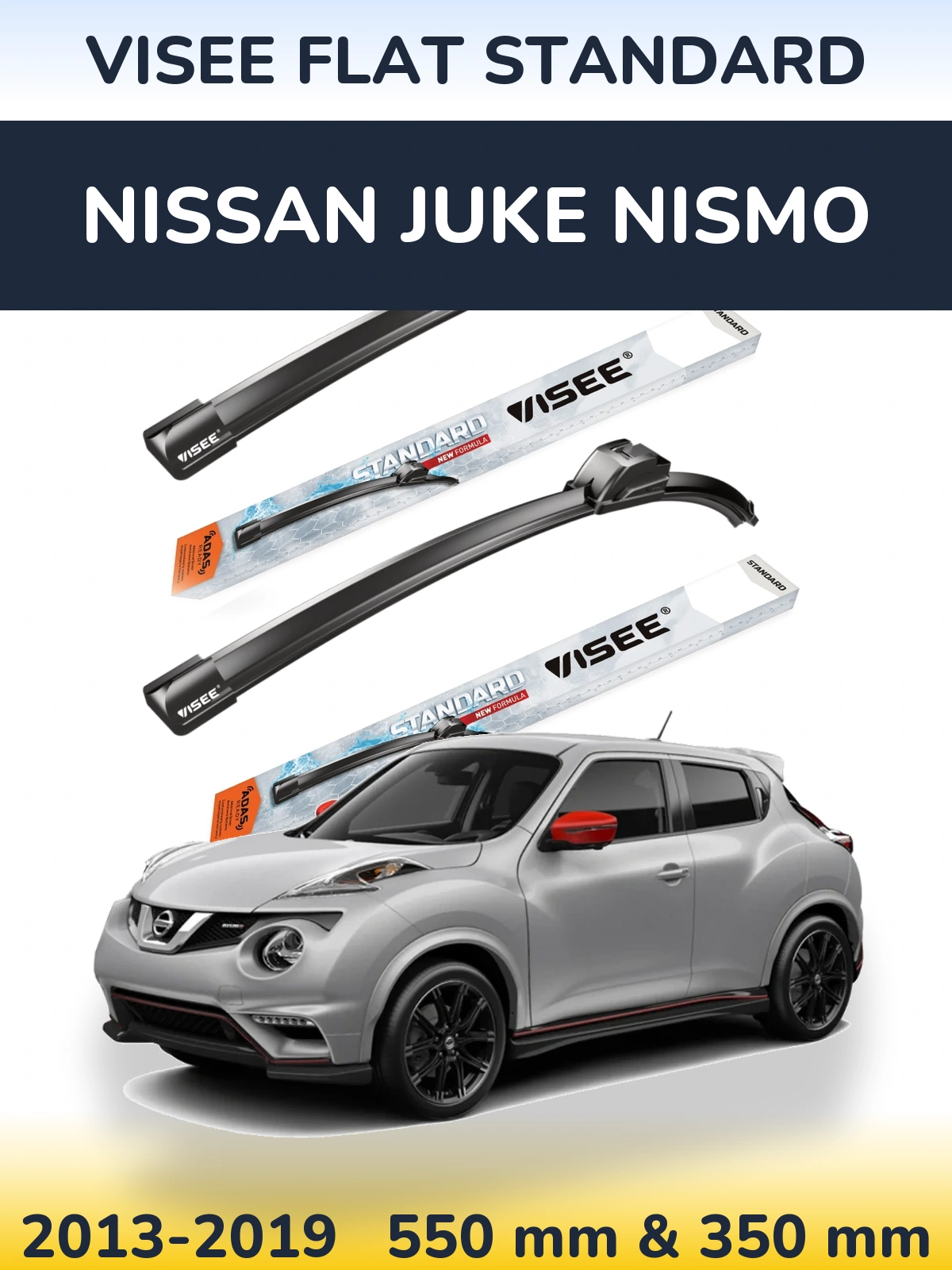 Front wiper blade set VISEE FLAT STANDARD 550 & 350 mm for Nissan Juke Nismo 2013-2019