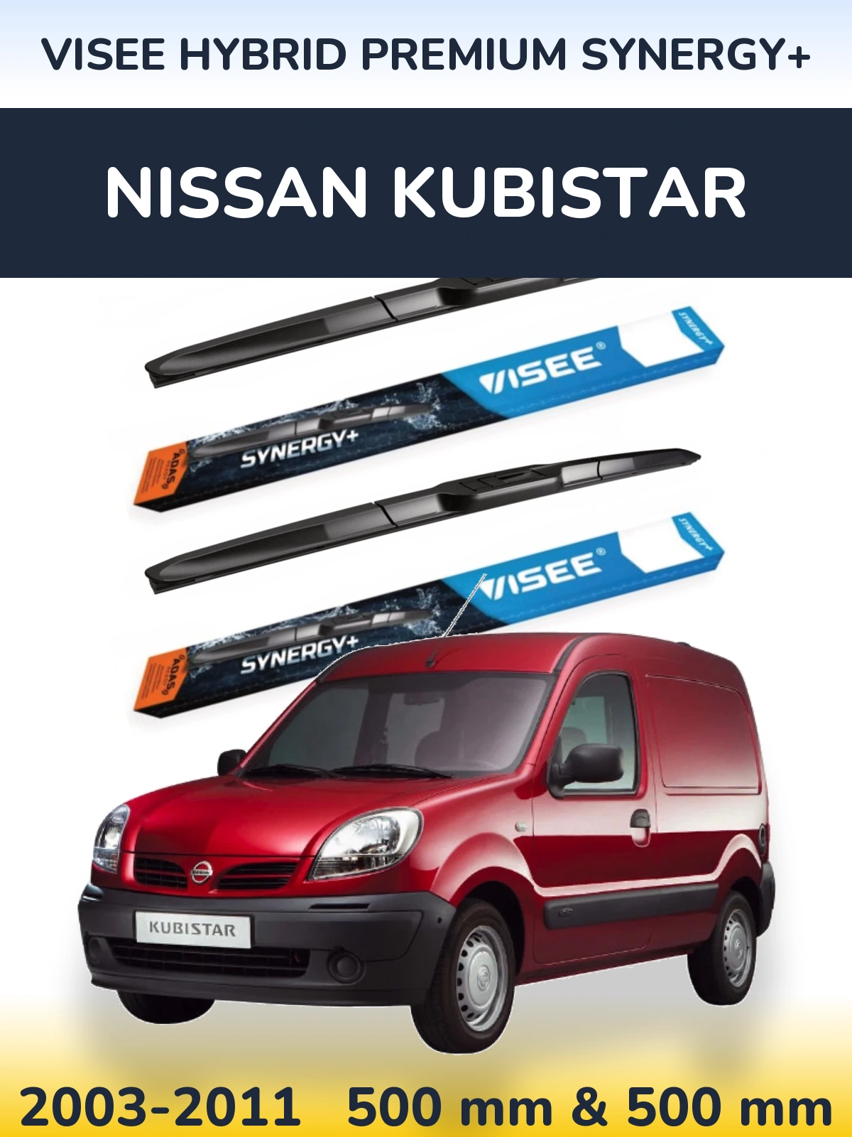 Front wiper blade set VISEE HYBRID PREMIUM SYNERGY+ 500 & 500 mm for Nissan Kubistar 2003-2011