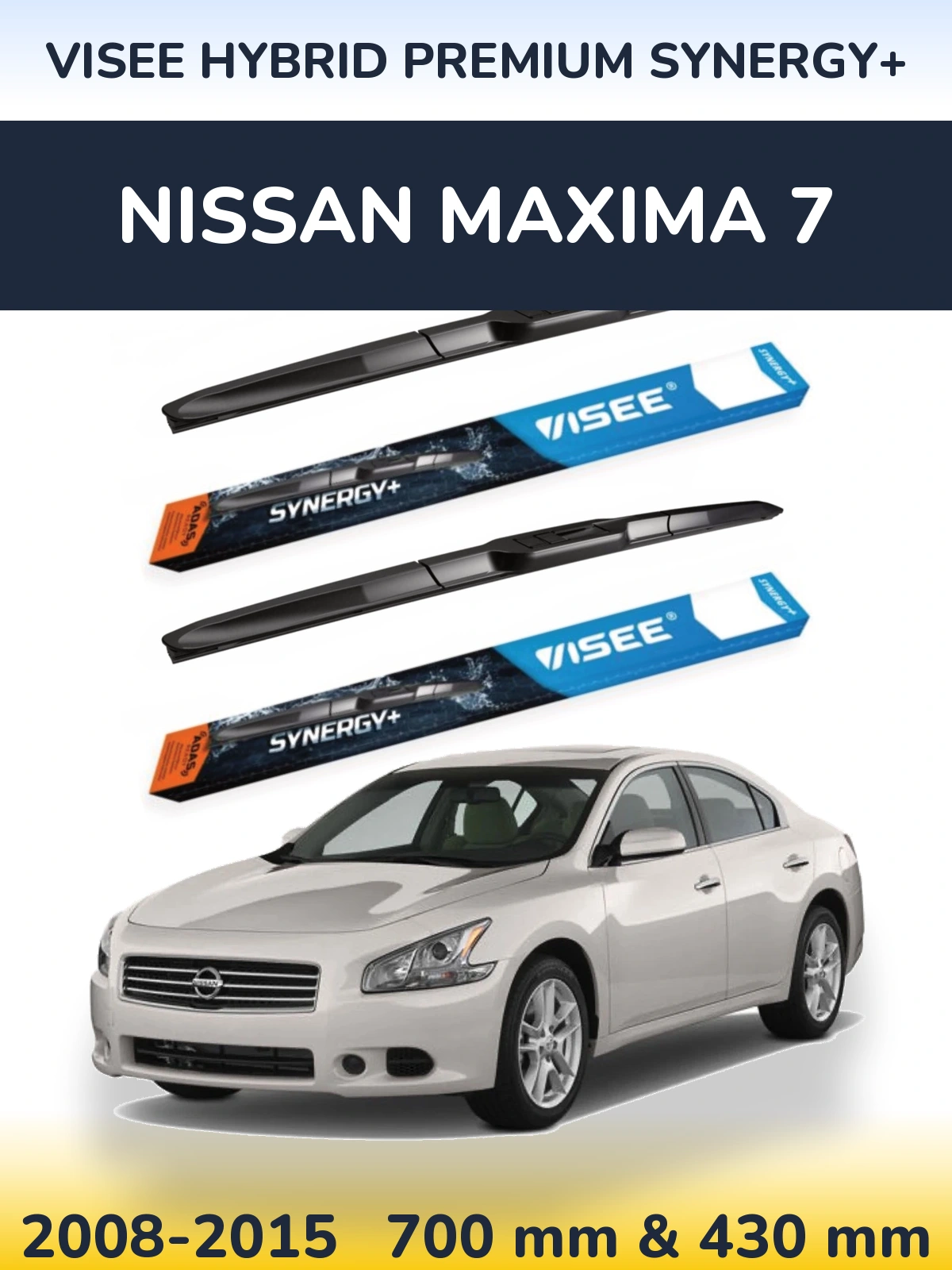 Front wiper blade set VISEE HYBRID PREMIUM SYNERGY+ 700 & 430 mm for Nissan Maxima 7 2008-2015