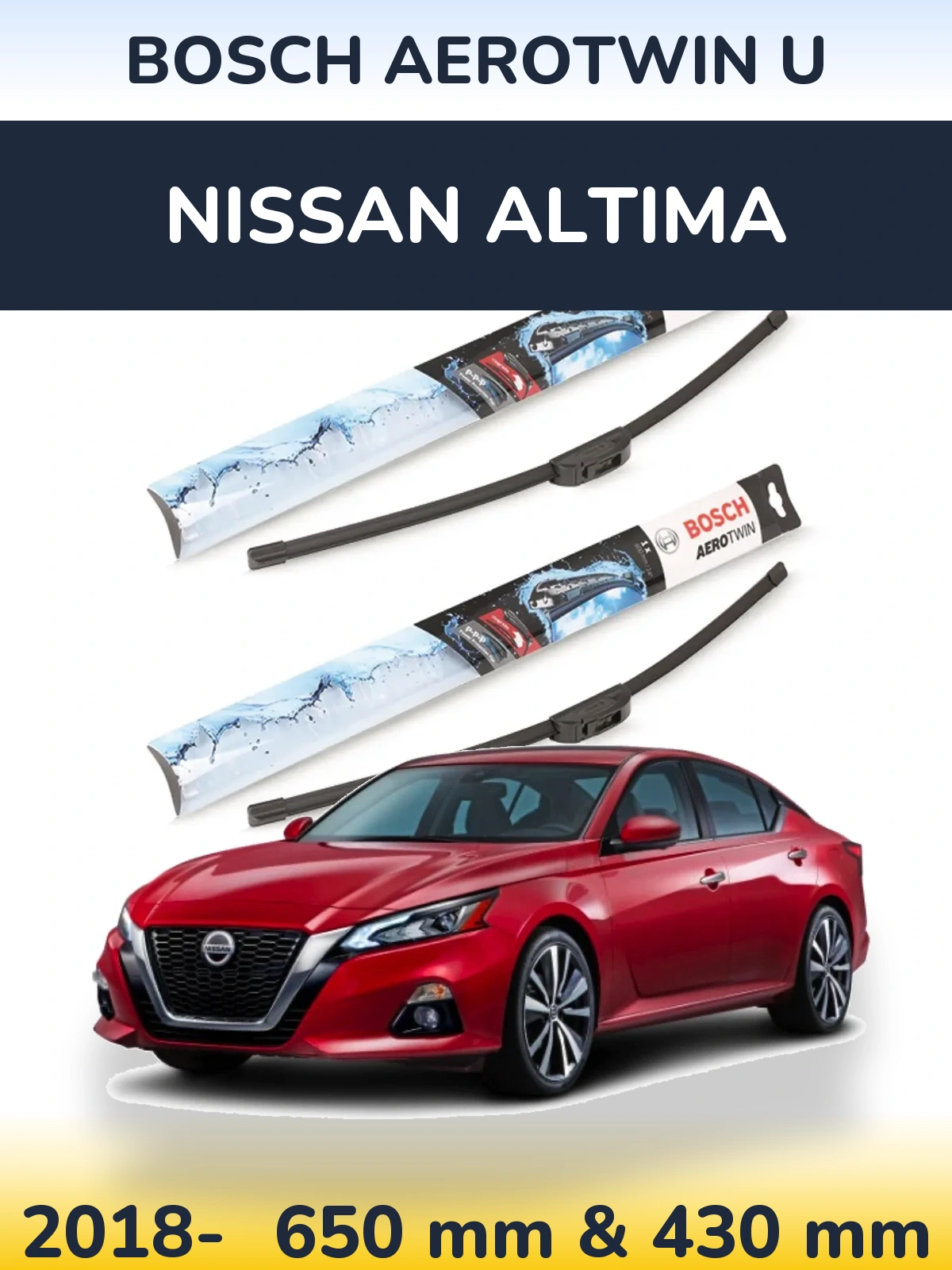 Комплект передних дворников BOSCH AeroTwin U 650 & 430 мм для Nissan Altima 2018-2026