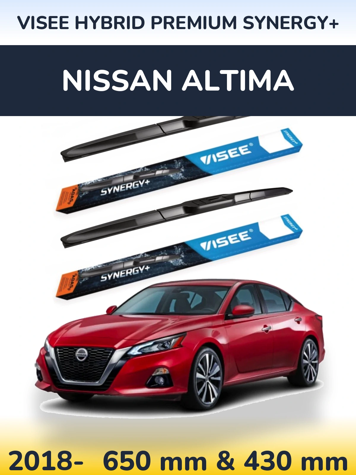 Front wiper blade set VISEE HYBRID PREMIUM SYNERGY+ 650 & 430 mm for Nissan Altima 2018-2026