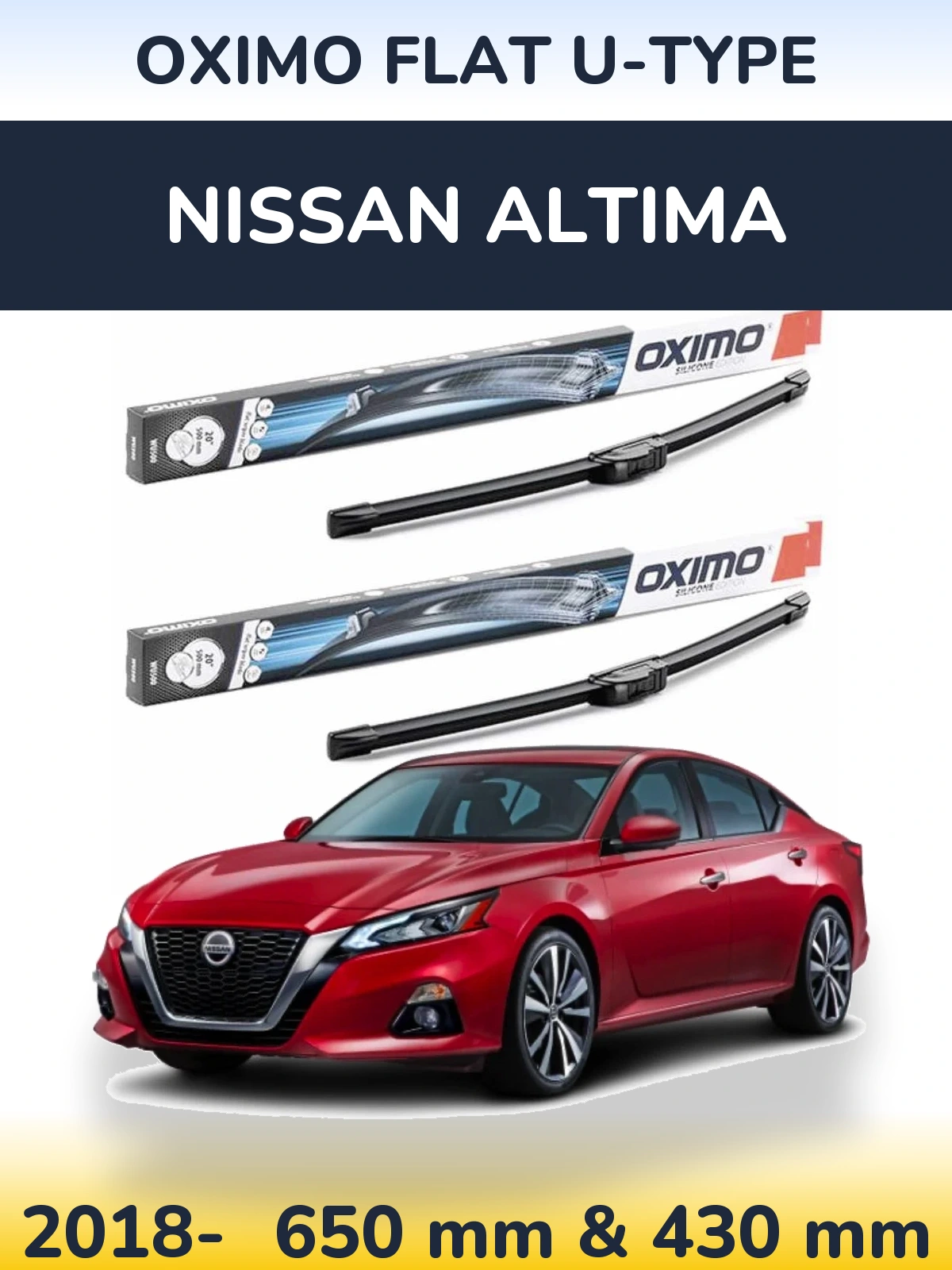Front wiper blade set Oximo Flat U-type 650 & 430 mm for Nissan Altima 2018-2026