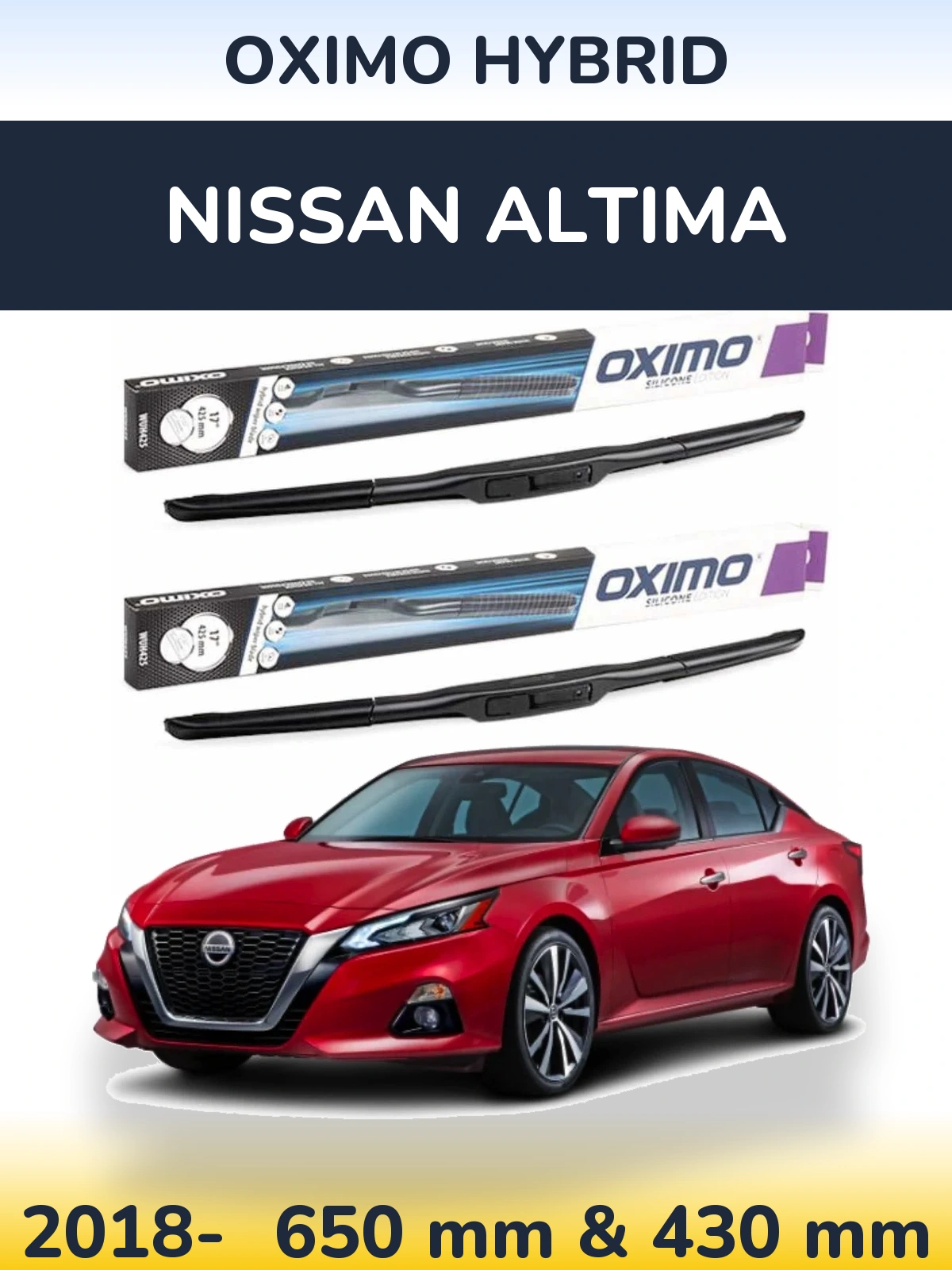 Комплект передних дворников Oximo Hybrid 650 & 430 мм для Nissan Altima 2018-2026