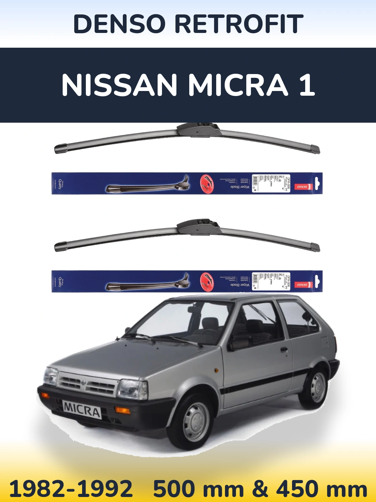 Front wiper blade set Denso Retrofit 500 & 450 mm for Nissan Micra 1 1982-1992