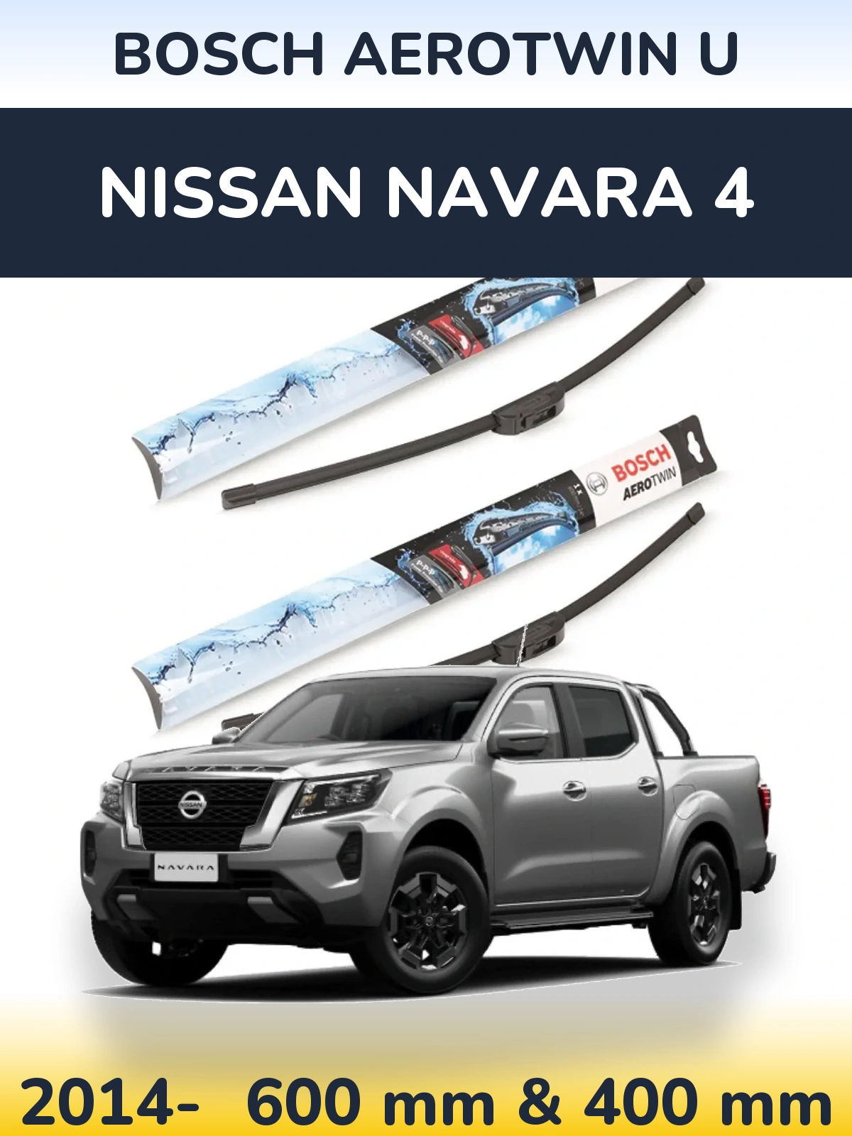 Комплект передніх щіток BOSCH AeroTwin U 600 & 400 мм для Nissan Navara 4 2014-2026