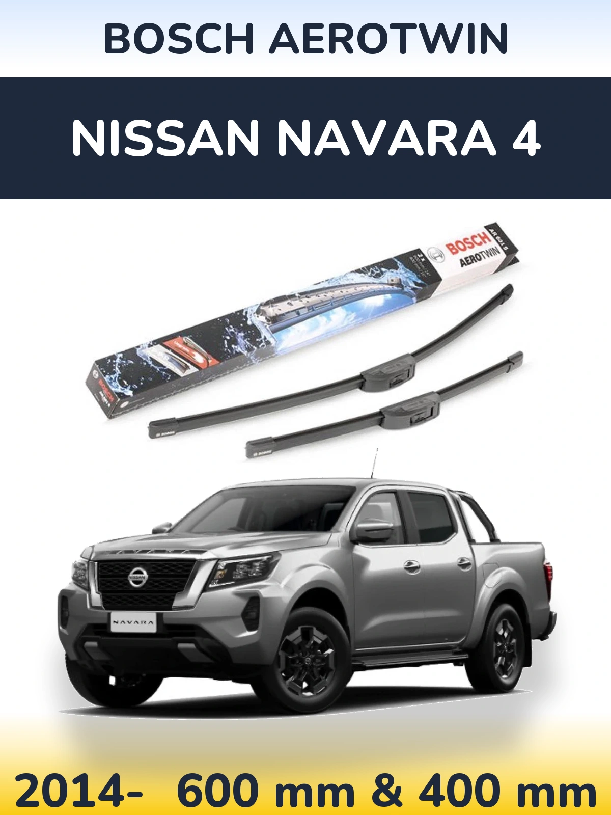 Комплект передніх щіток BOSCH AeroTwin 600 & 400 мм для Nissan Navara 4 2014-2026
