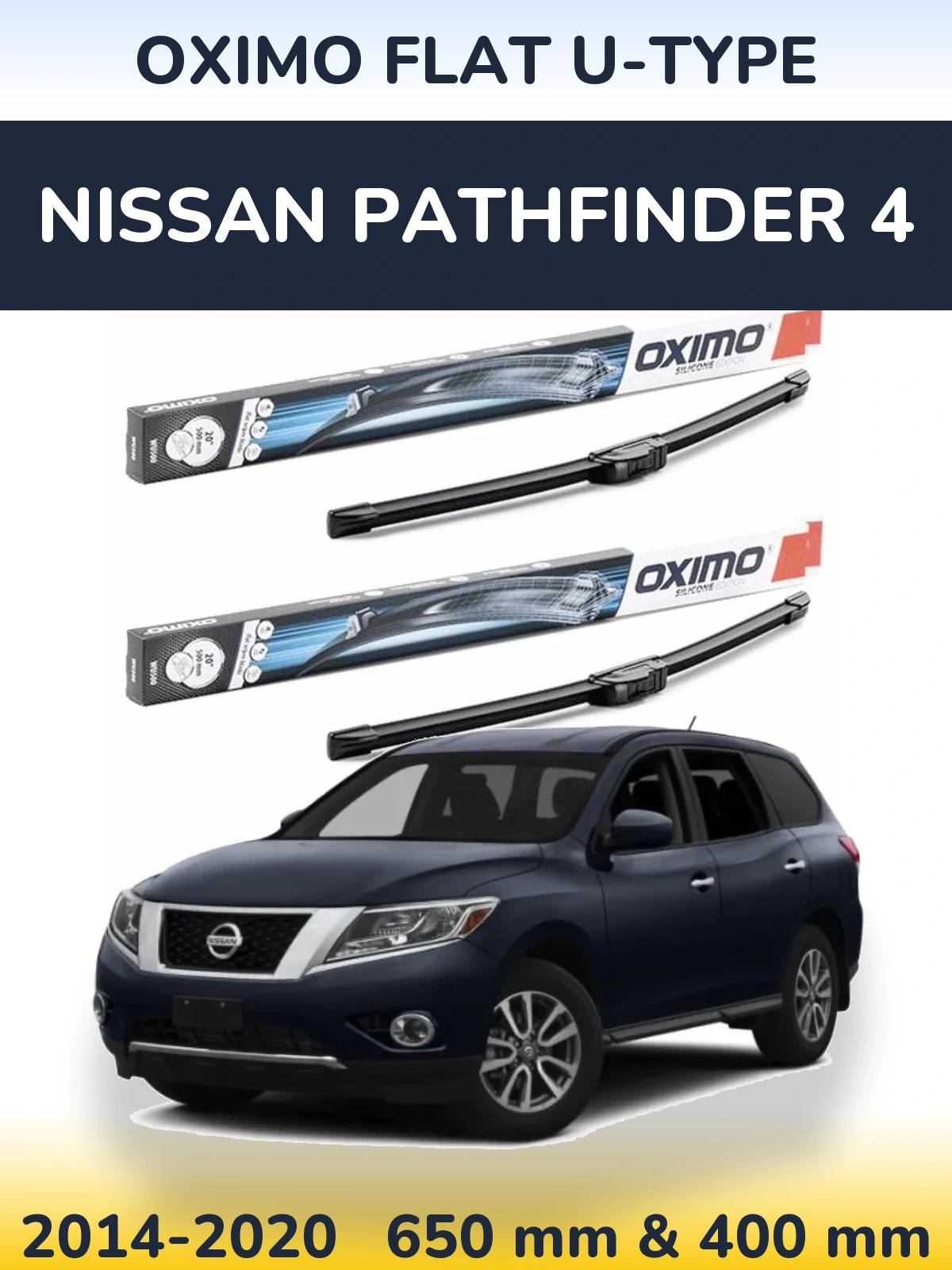 Комплект передних дворников Oximo Flat U-type 650 & 400 мм для Nissan Pathfinder 4 2014-2020