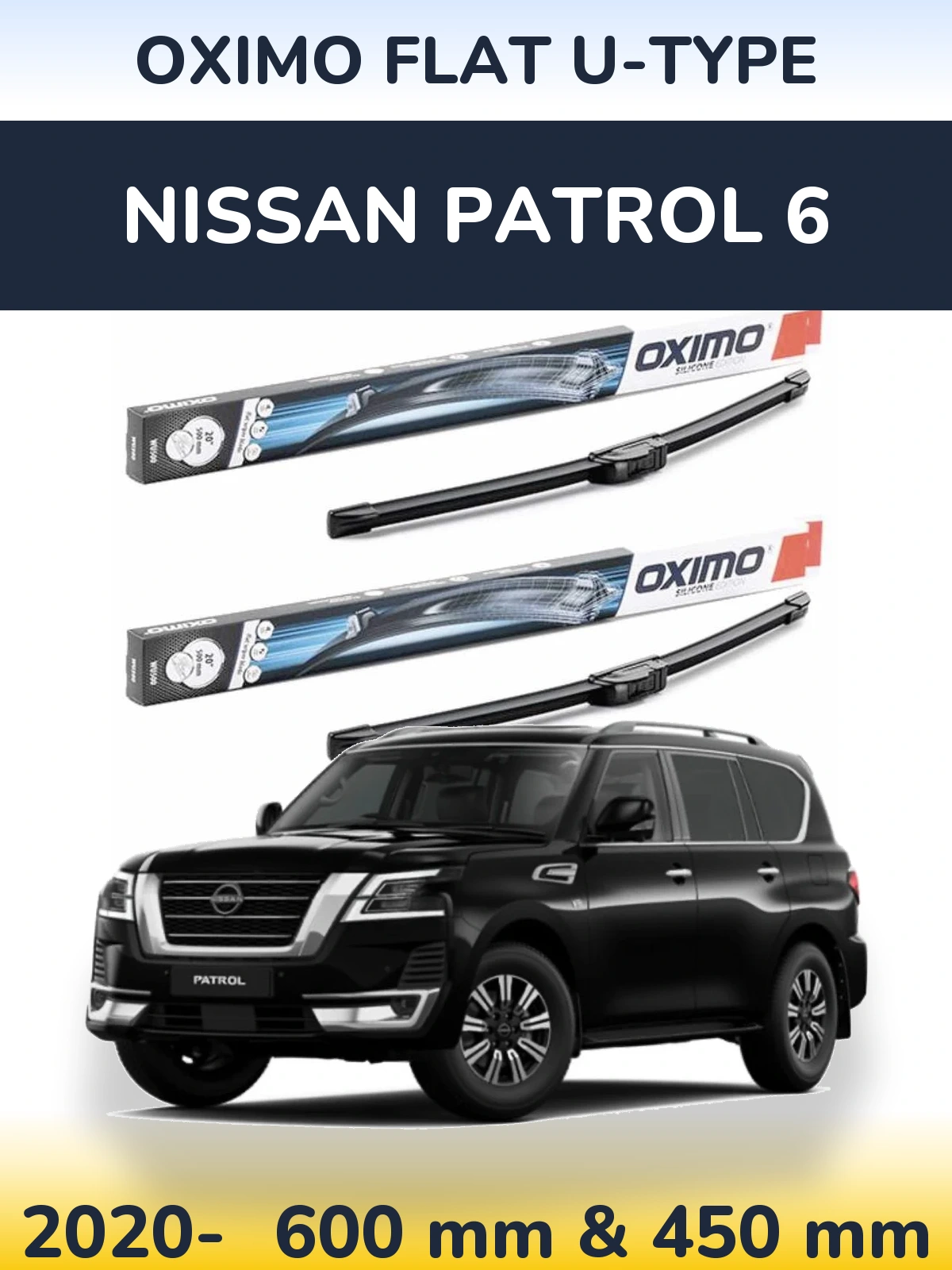 Front wiper blade set Oximo Flat U-type 600 & 450 mm for Nissan Patrol 6 2020-2026