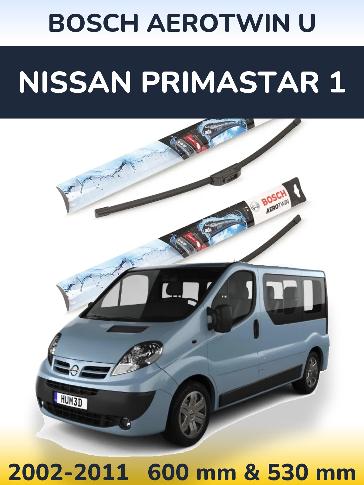 Комплект передних дворников BOSCH AeroTwin U 600 & 530 мм для Nissan Primastar 1 2002-2011