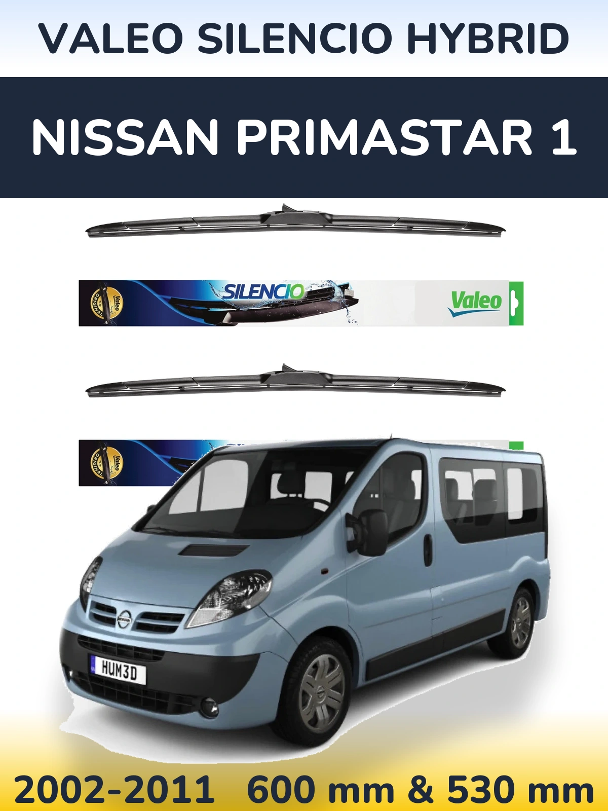 Front wiper blade set Valeo Silencio Hybrid 600 & 530 mm for Nissan Primastar 1 2002-2011
