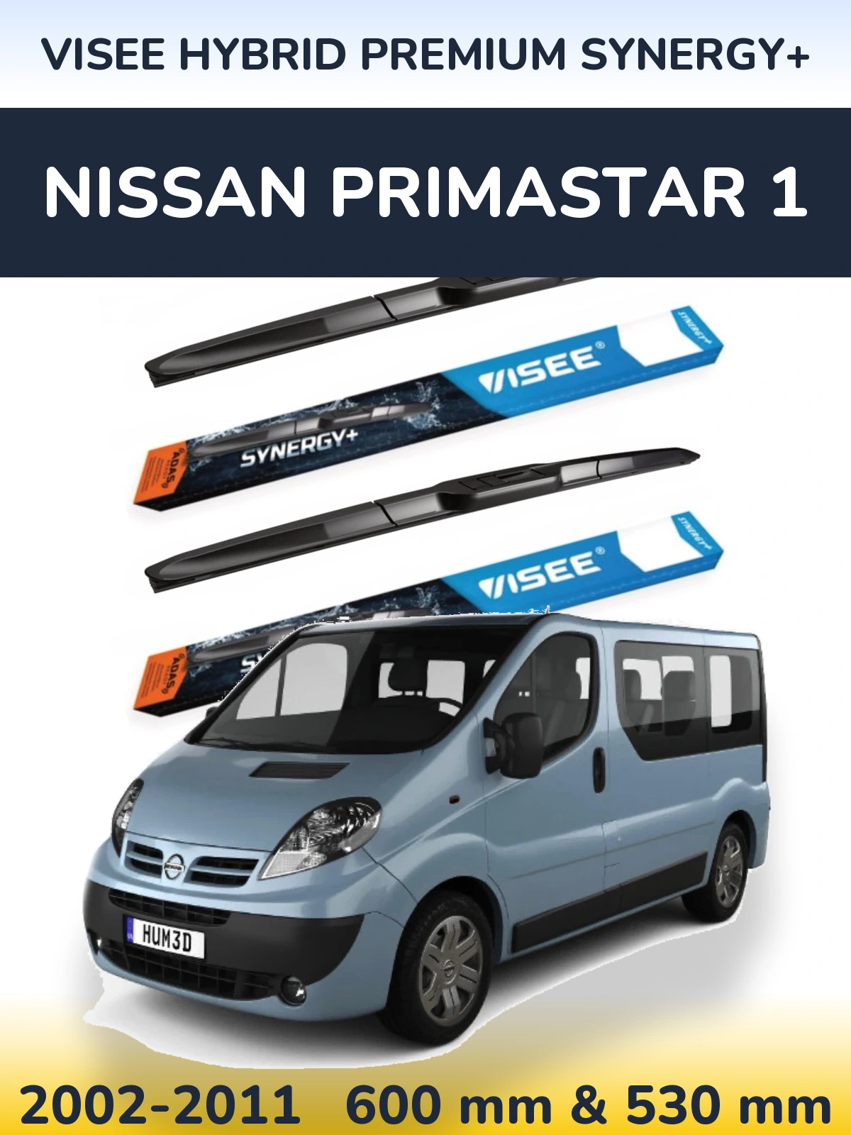 Front wiper blade set VISEE HYBRID PREMIUM SYNERGY+ 600 & 530 mm for Nissan Primastar 1 2002-2011