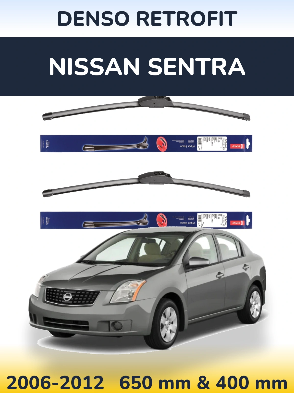 Front wiper blade set Denso Retrofit 650 & 400 mm for Nissan Sentra 2006-2012